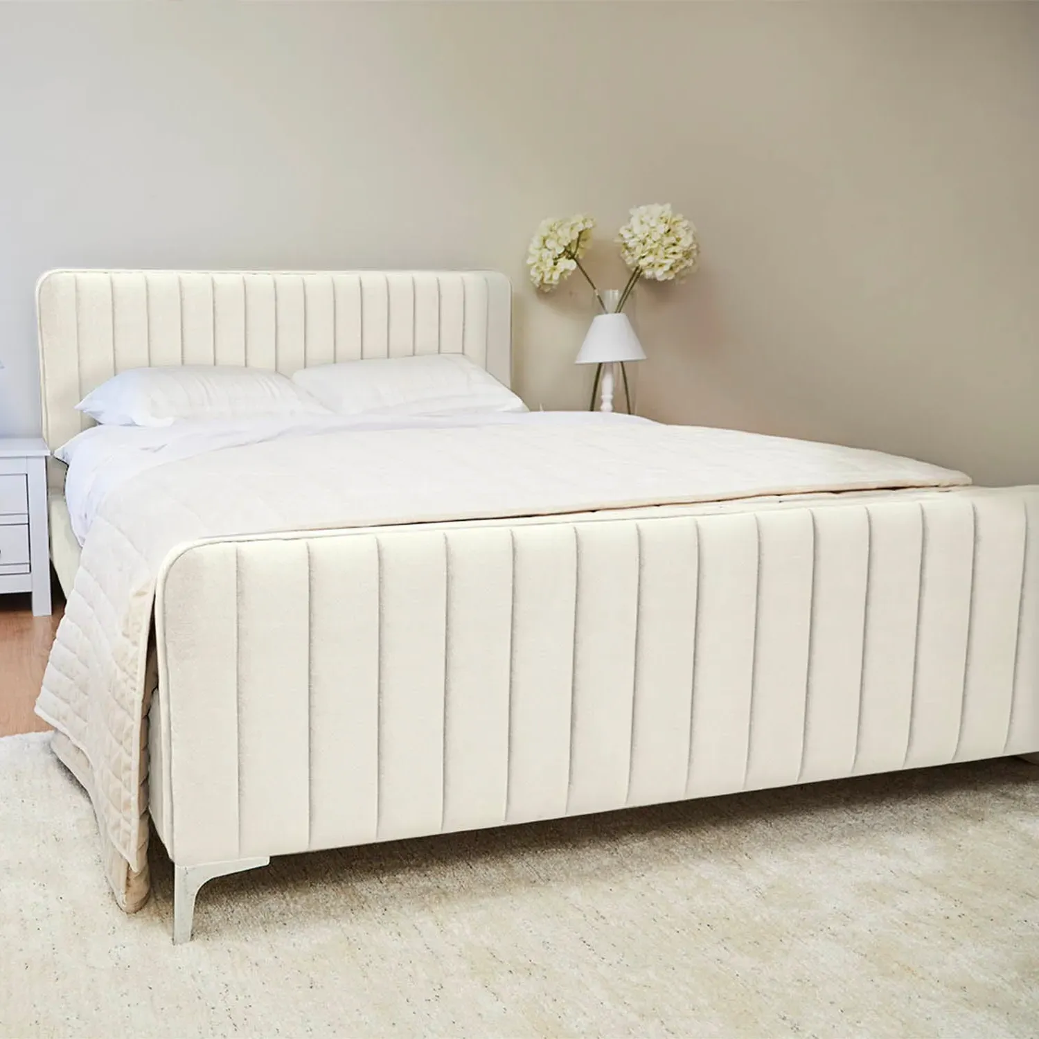 Double Bed with High Footboard - Ecru, Velvet
