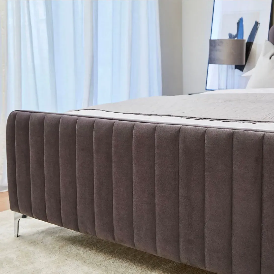 Double Bed with High Footboard - Grey, Velvet