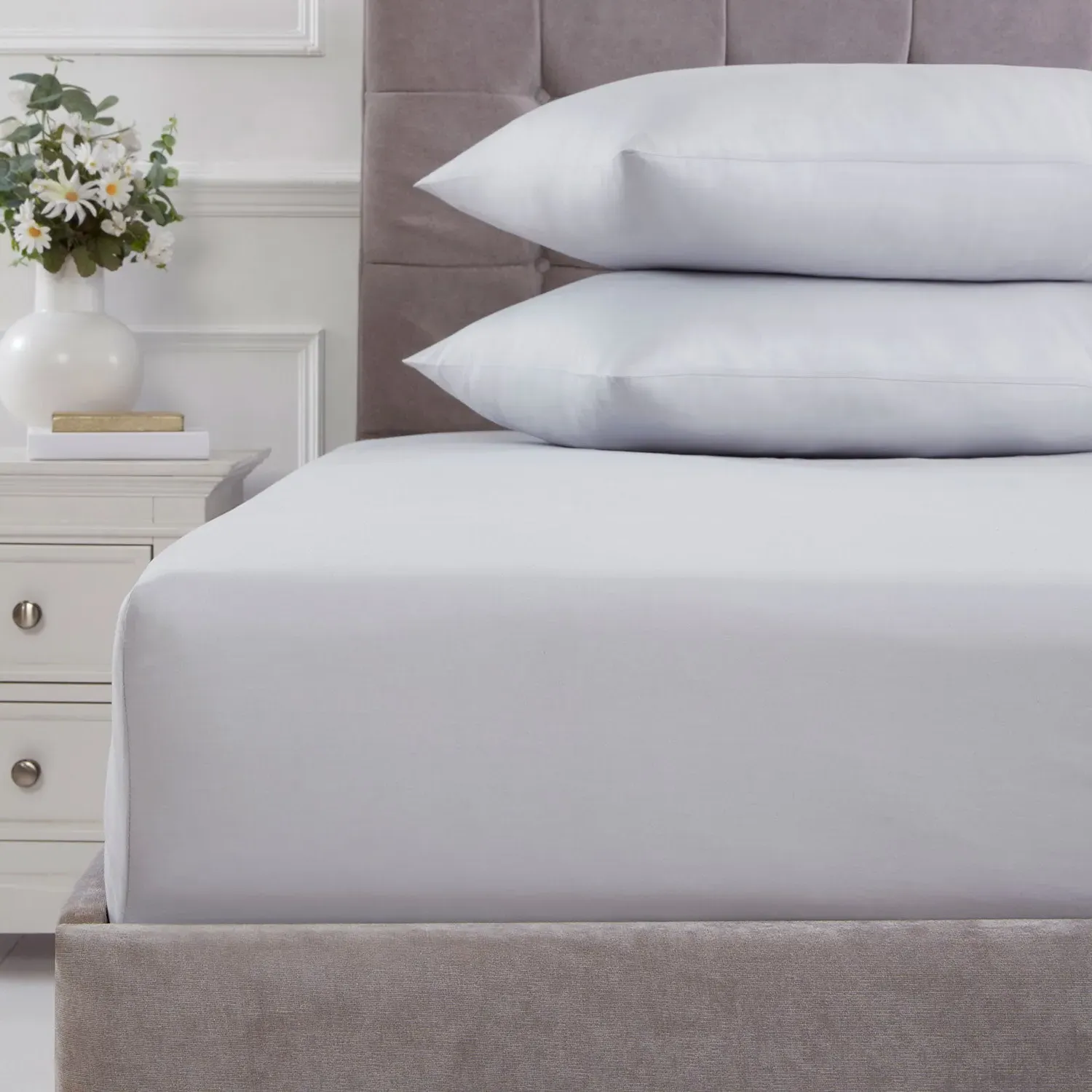 Double Deep Fitted Sheet 180TC - Grey, Cotton