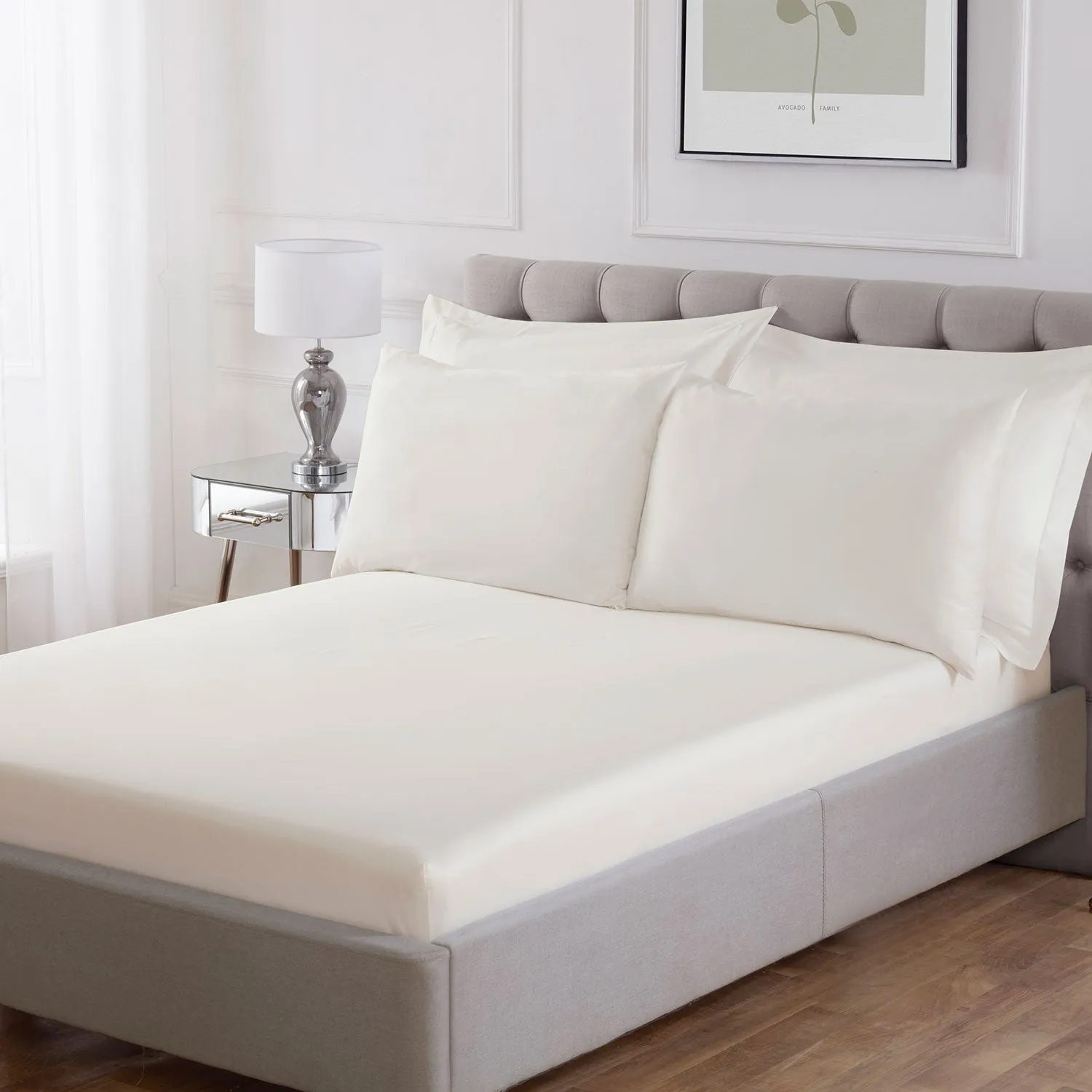 Double Deep Fitted Sheet 400TC - Ivory, Cotton