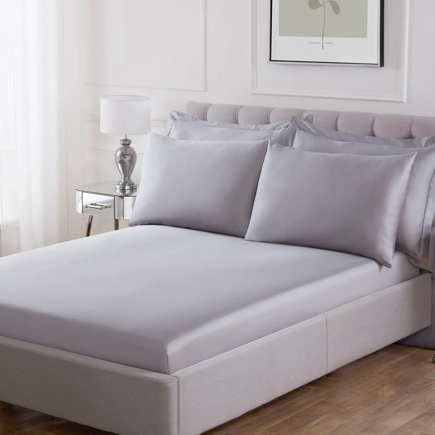 Double Deep Fitted Sheet 400TC - Silver, Cotton