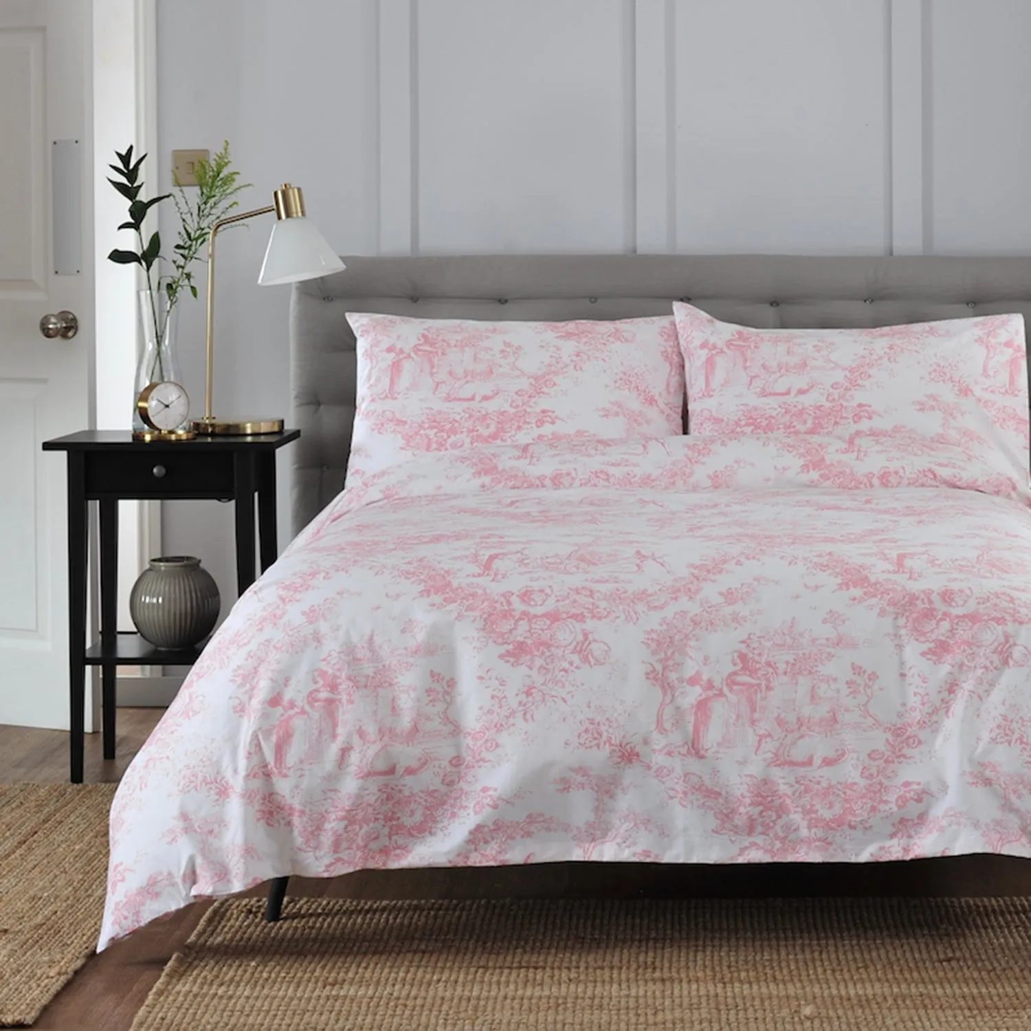 Double Duvet Cover Toile Print - Pink, Cotton