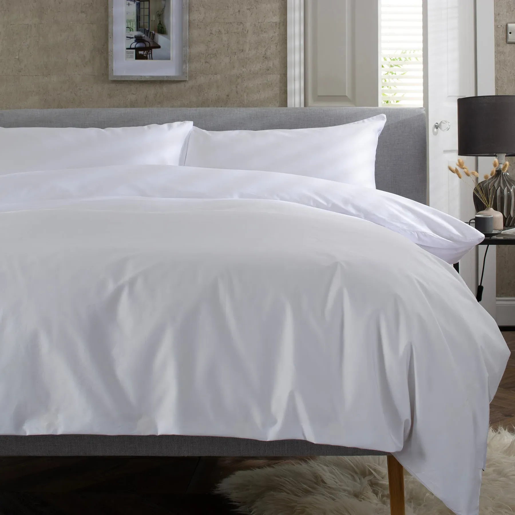Double Duvet Set 400TC - White, Cotton Sateen