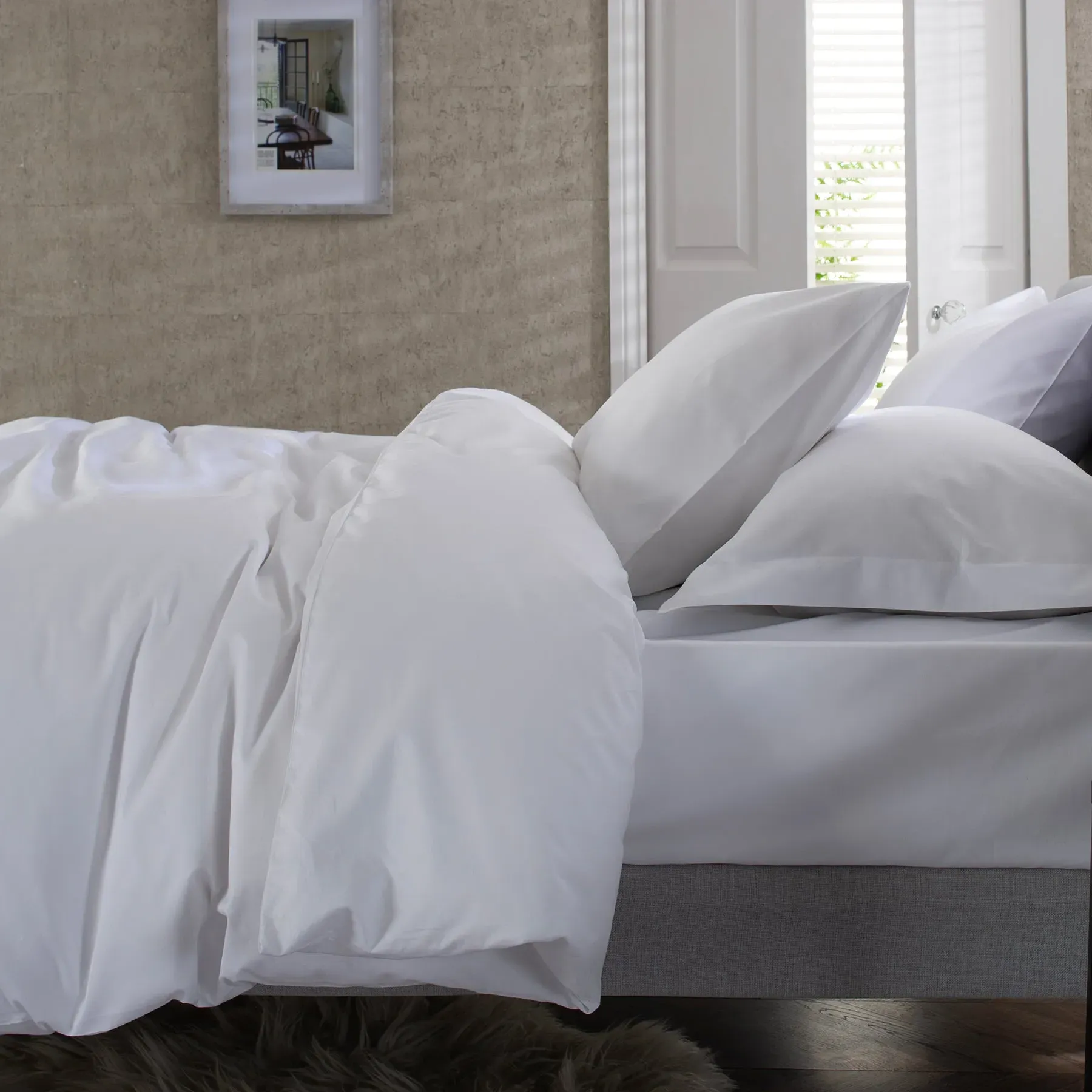 Double Duvet Set 400TC - White, Cotton Sateen