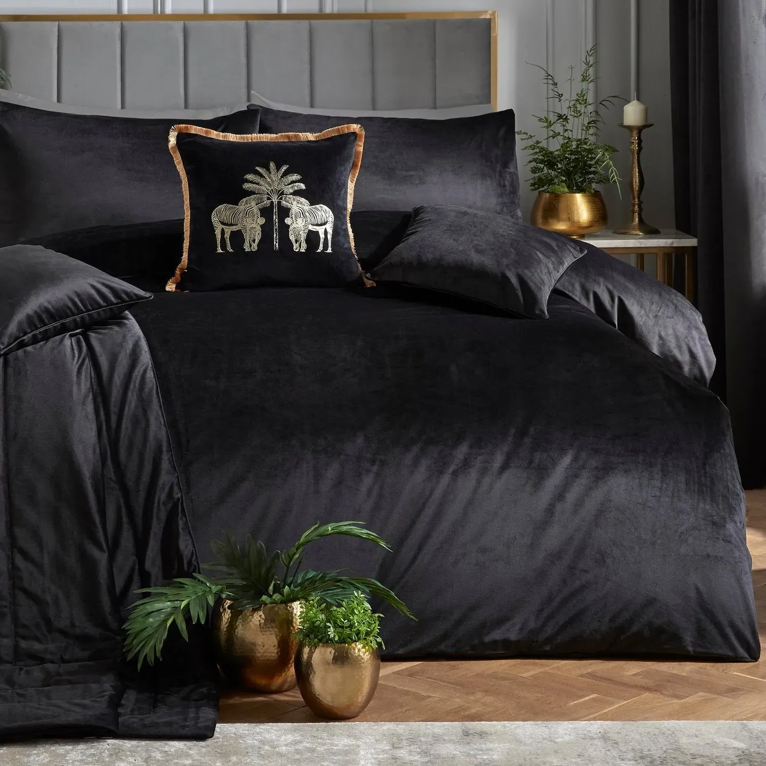 Double Duvet Set - Black, Velvet