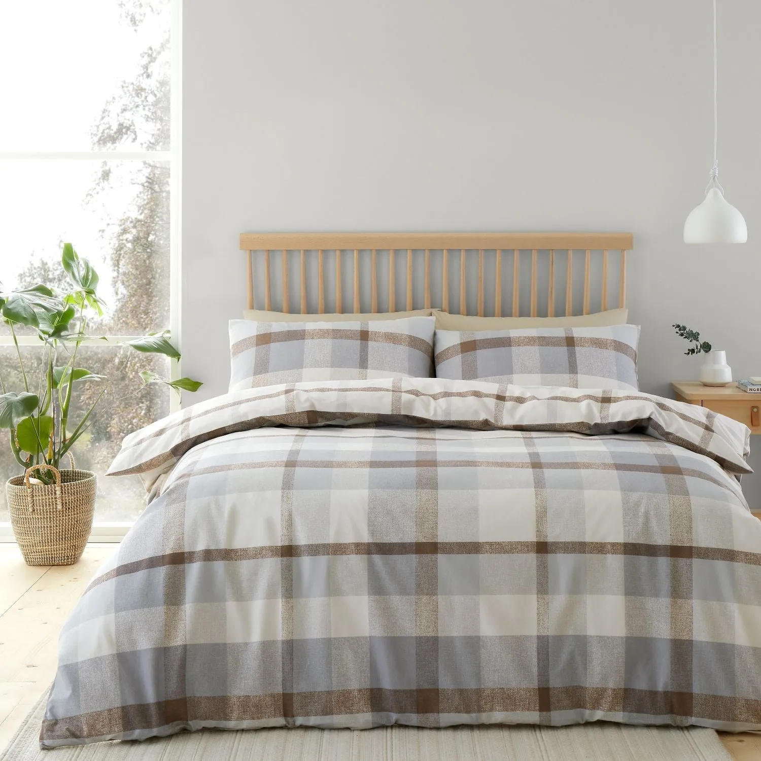Double Duvet Set Check - Natural, Cotton