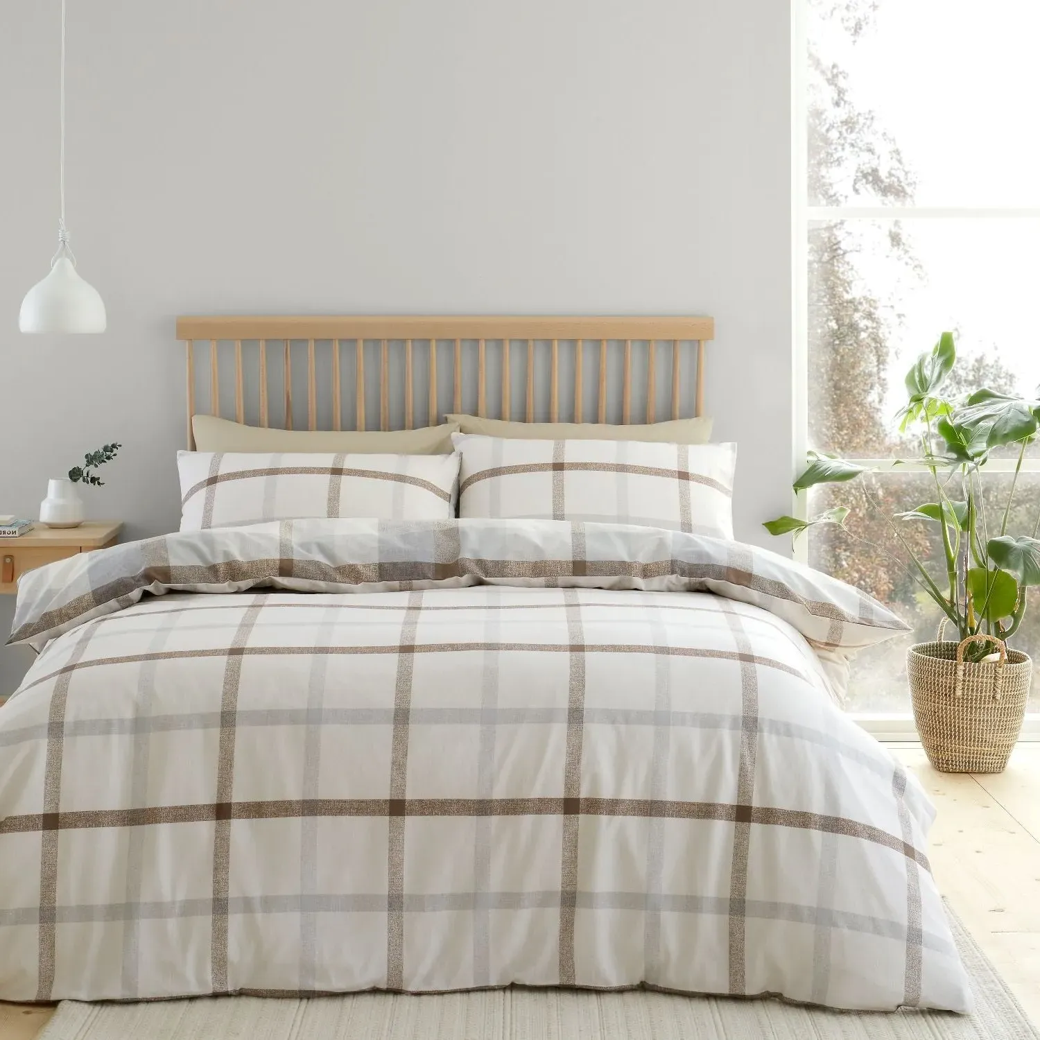 Double Duvet Set Check - Natural, Cotton