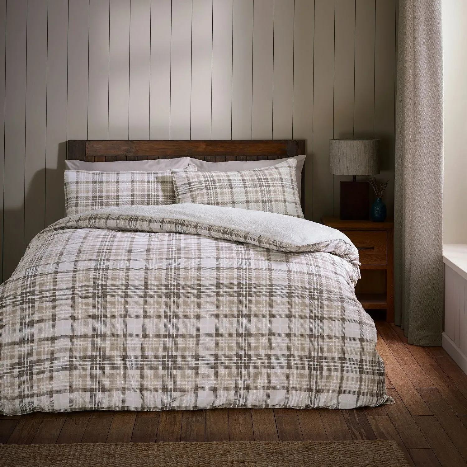 Double Duvet Set Check Pattern - Natural, Sherpa