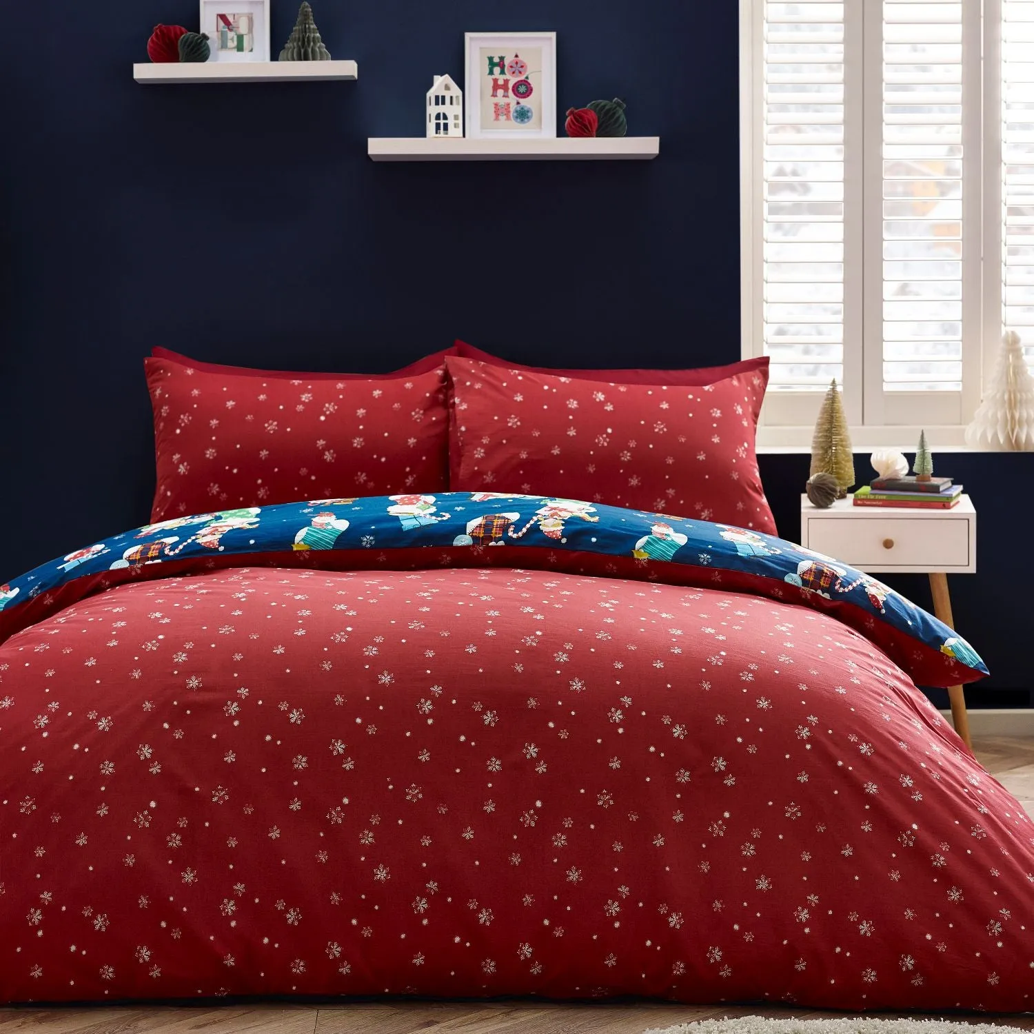 Double Duvet Set Christmas Elves - Navy, Cotton