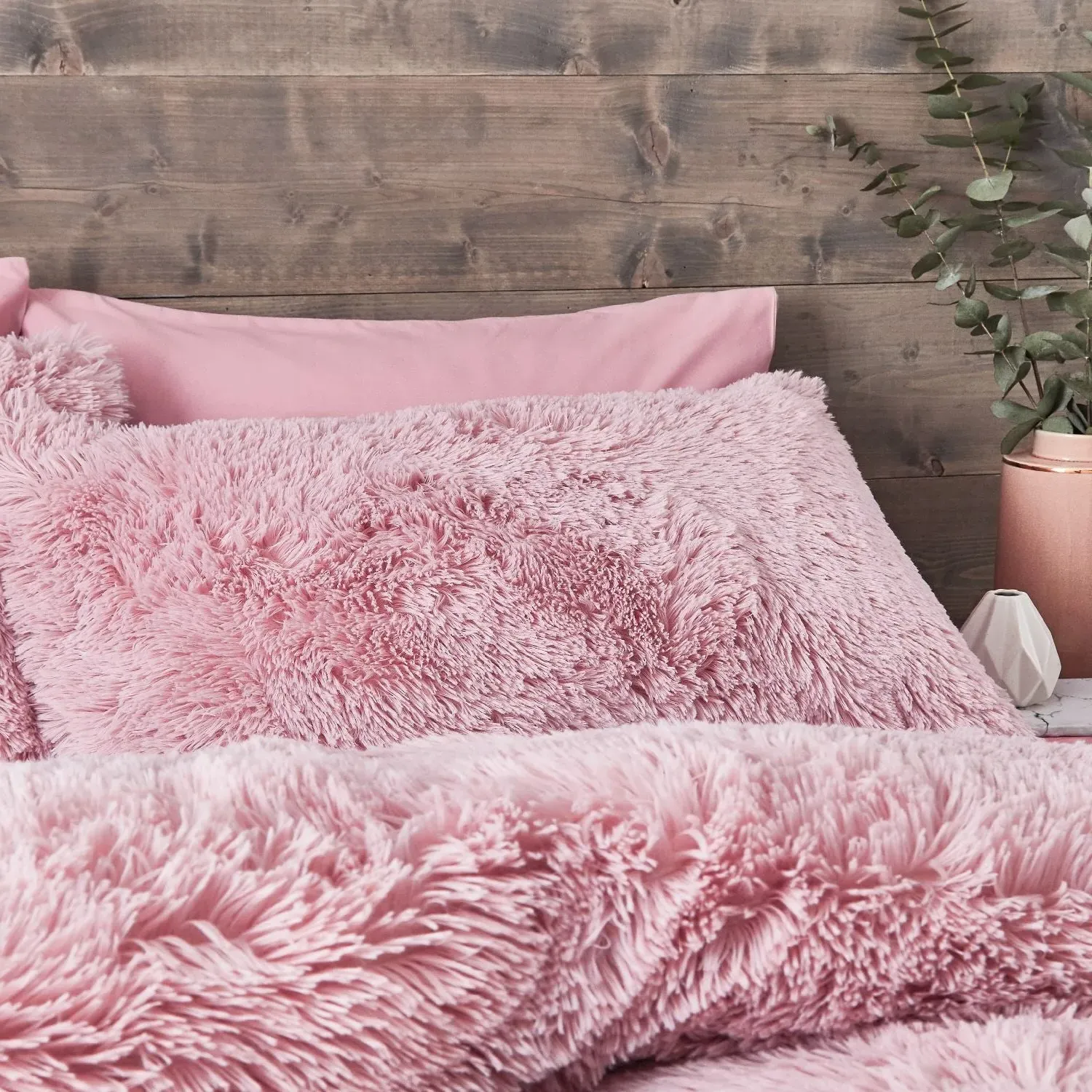 Double Duvet Set Deep Pile - Blush, Faux Fur