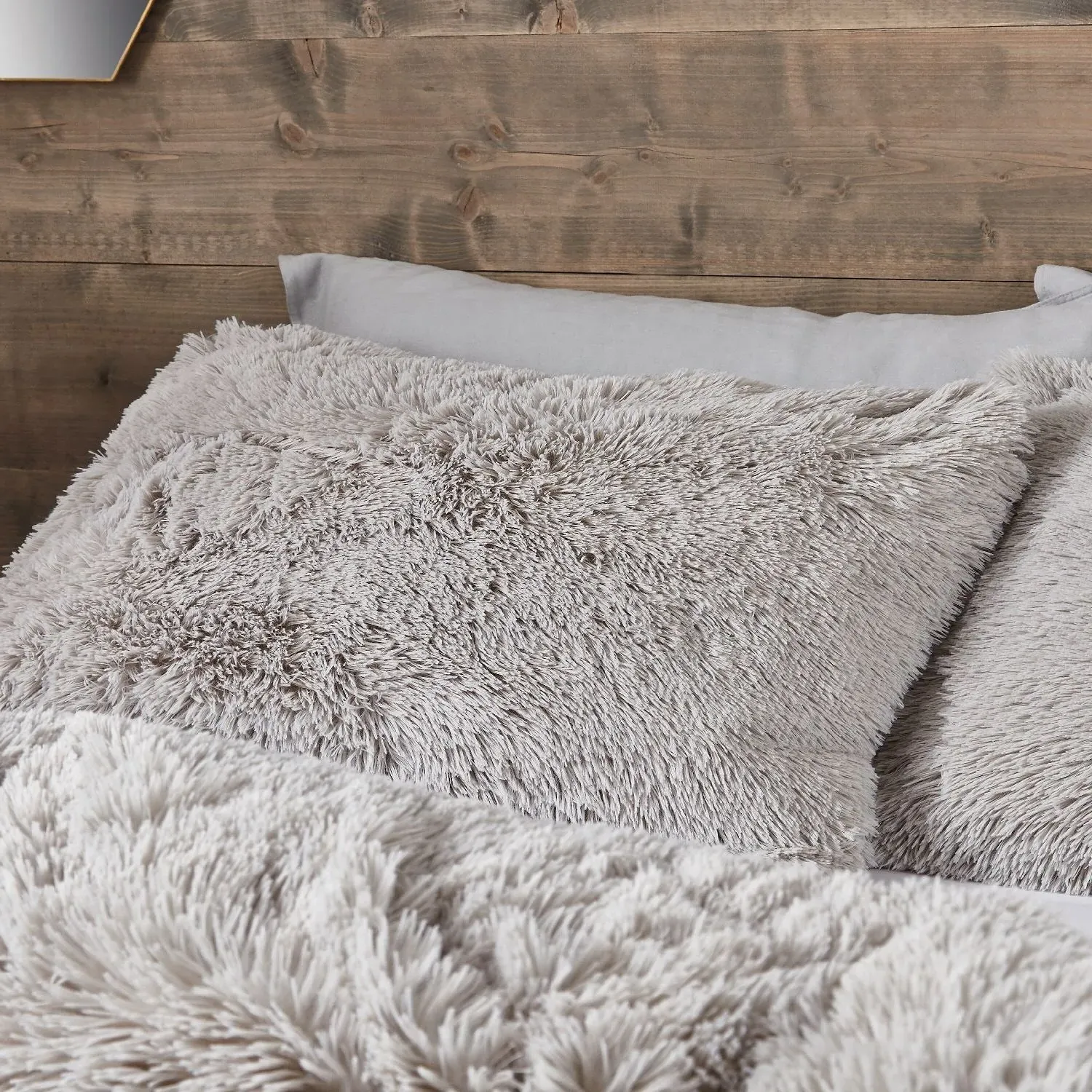Double Duvet Set Deep Pile - Grey, Faux Fur