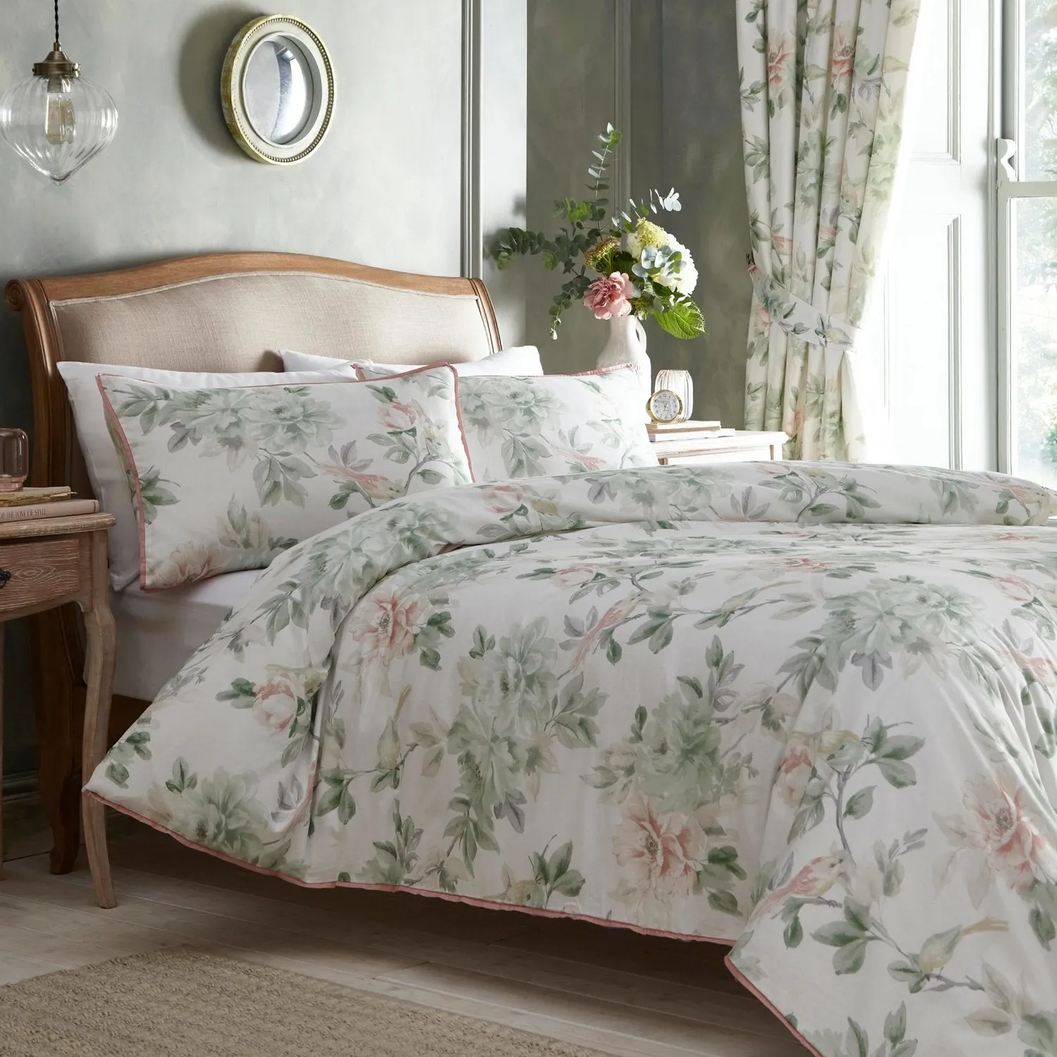 Double Duvet Set Floral Print - Green, Cotton