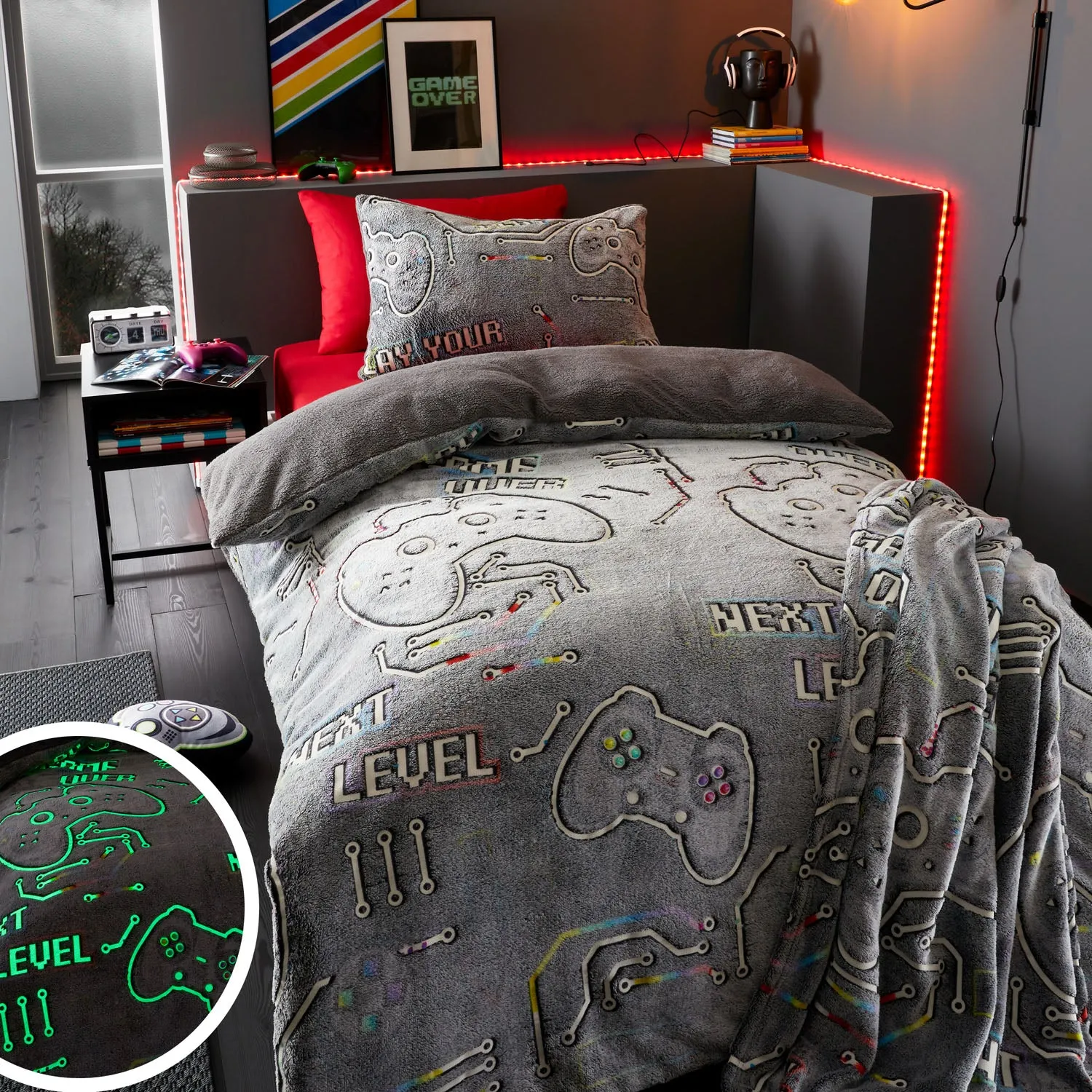 Double Duvet Set Glow in Dark - Black, Fleece