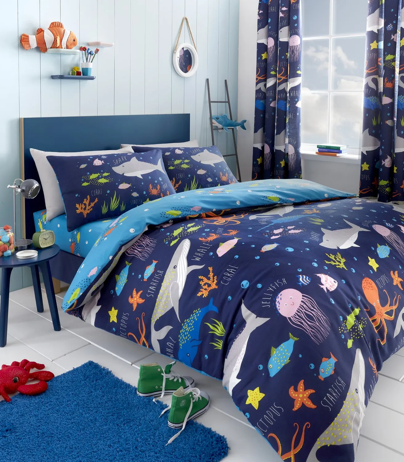 Double Duvet Set Glow-in-Dark - Blue, Sea Life