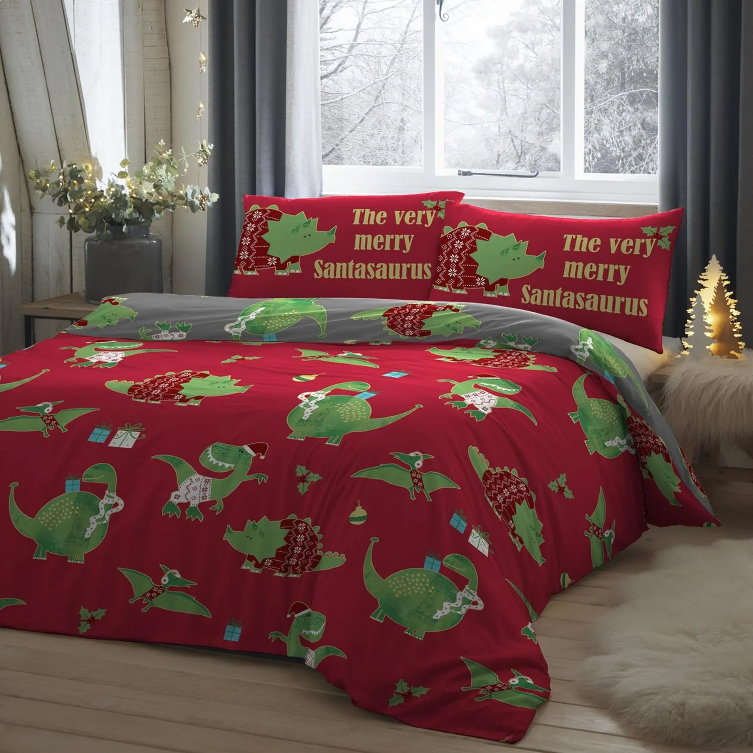Double Duvet Set Glow in Dark - Red, Reversible