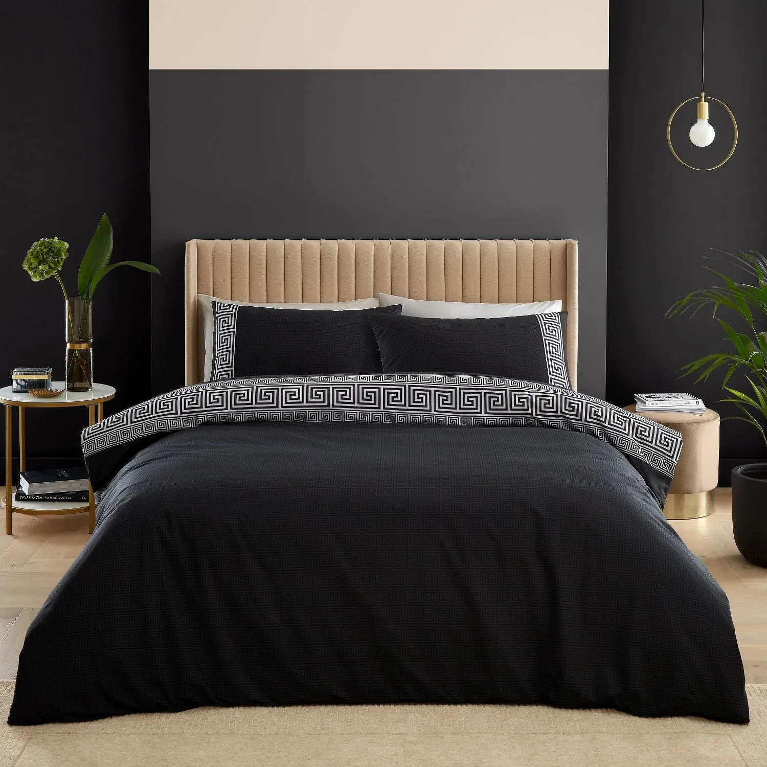 Double Duvet Set Greek Key - Black, Cotton