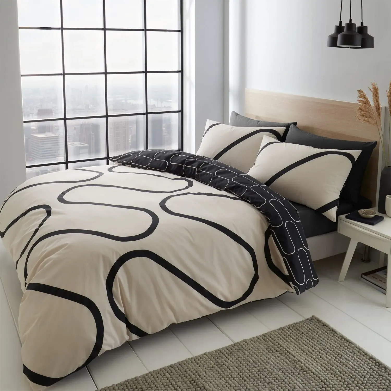 Double Duvet Set Reversible - Black, Cotton