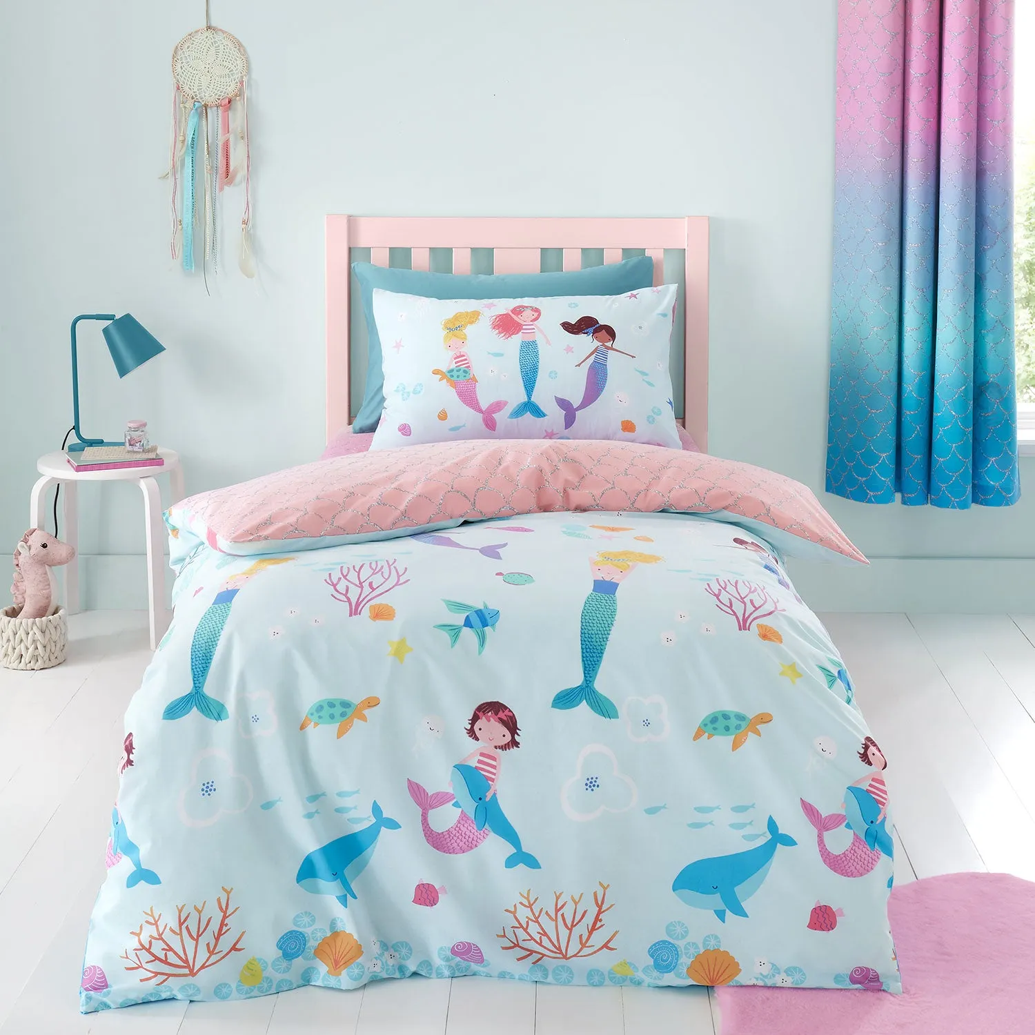 Double Duvet Set Reversible - Blue, Cotton Blend