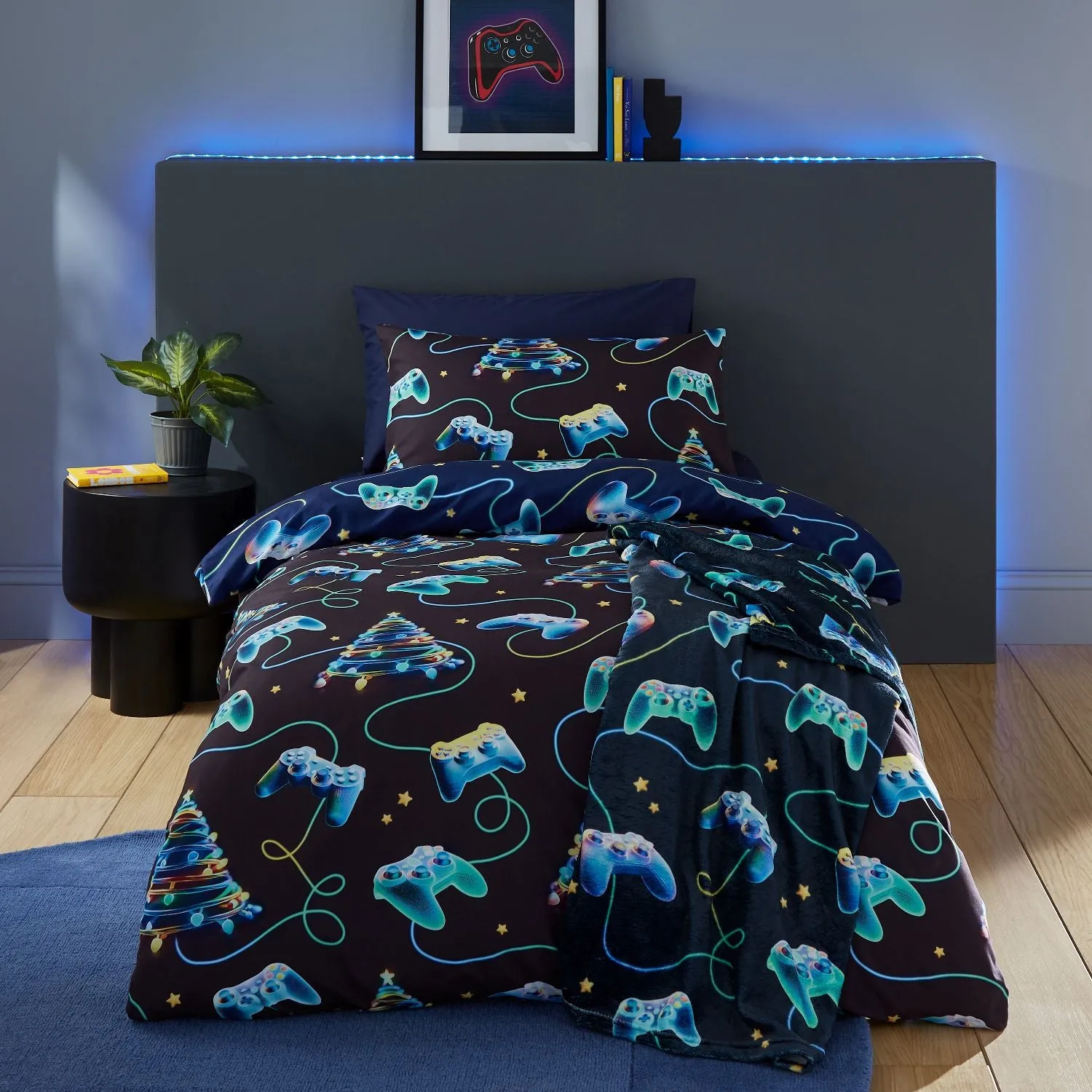 Double Duvet Set Reversible - Blue, Microfibre