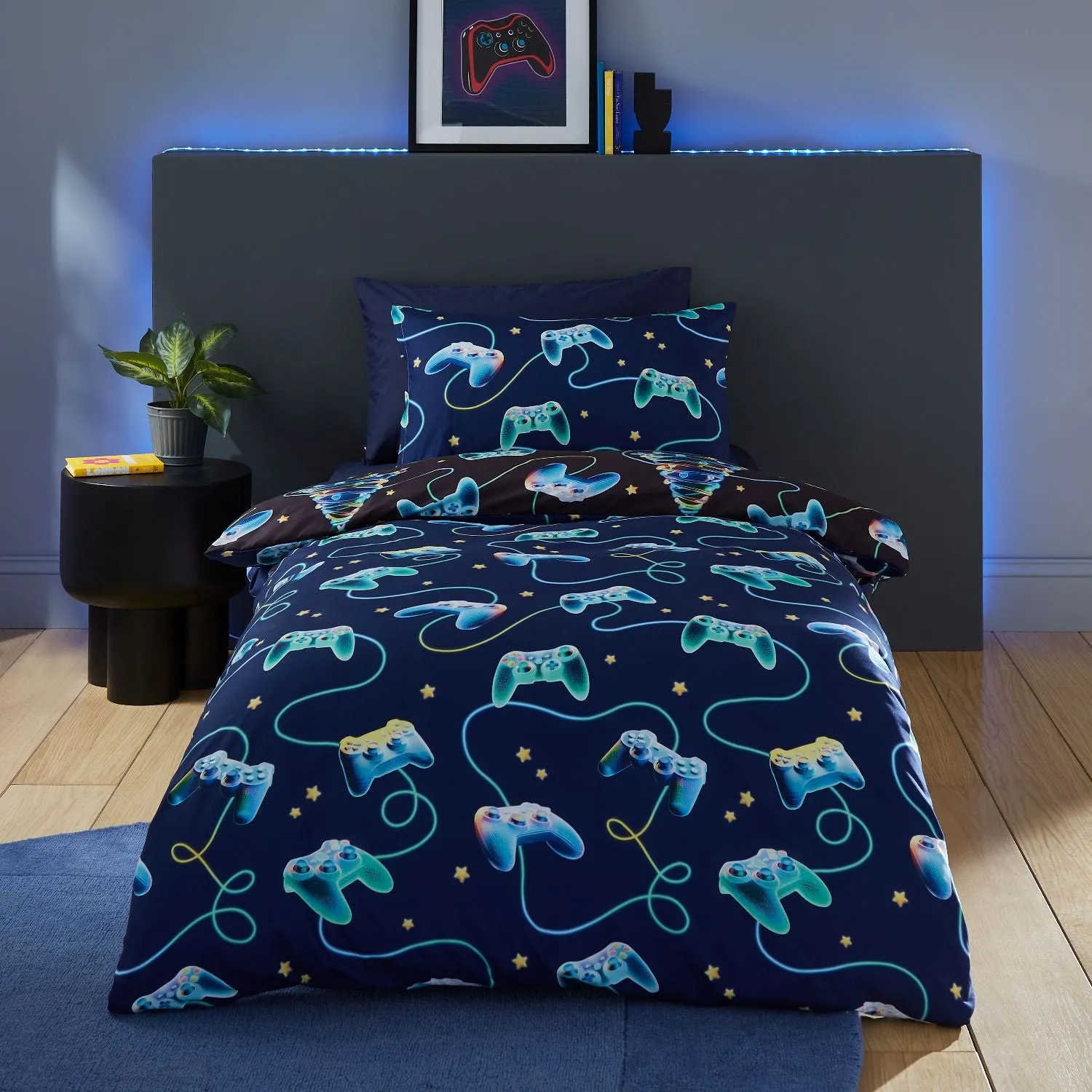 Double Duvet Set Reversible - Blue, Microfibre