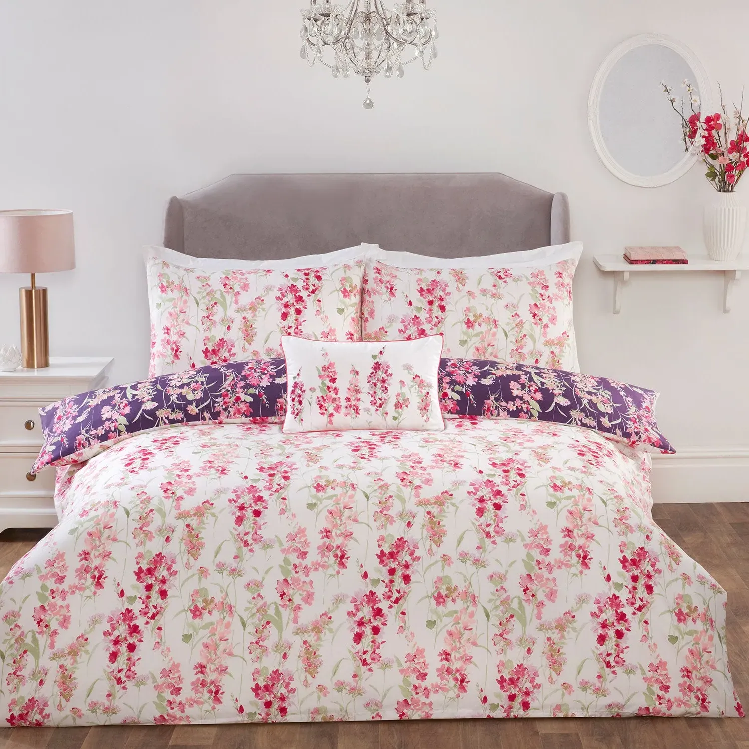 Double Duvet Set Reversible Floral - Pink