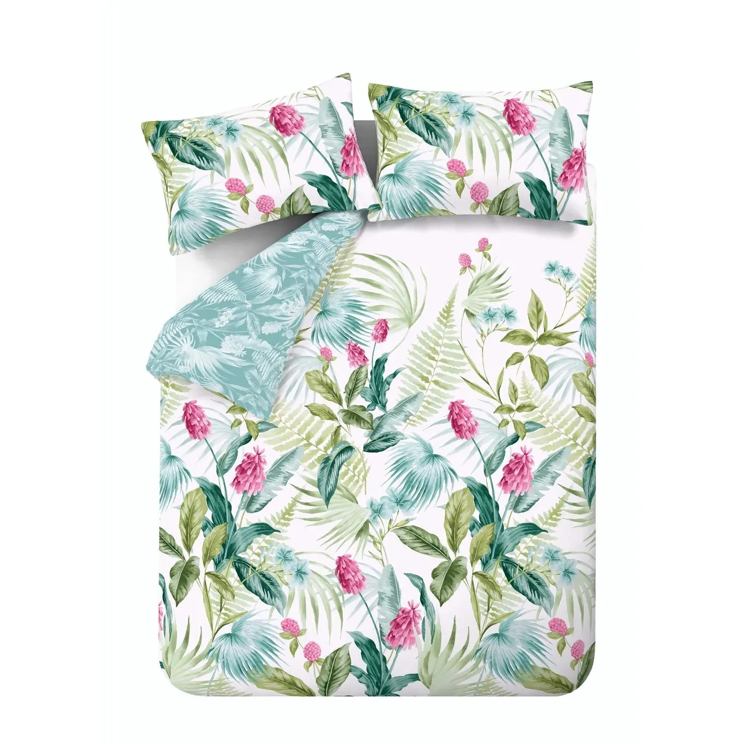 Double Duvet Set Reversible - Green, Cotton Blend