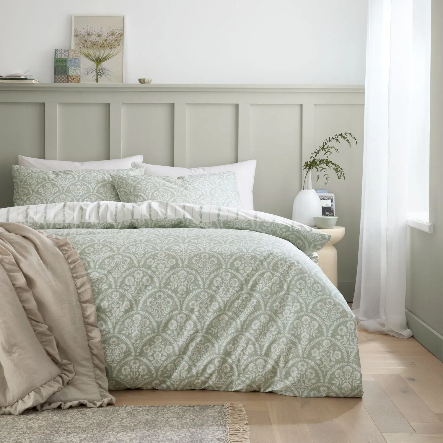 Double Duvet Set Reversible - Green, Cotton