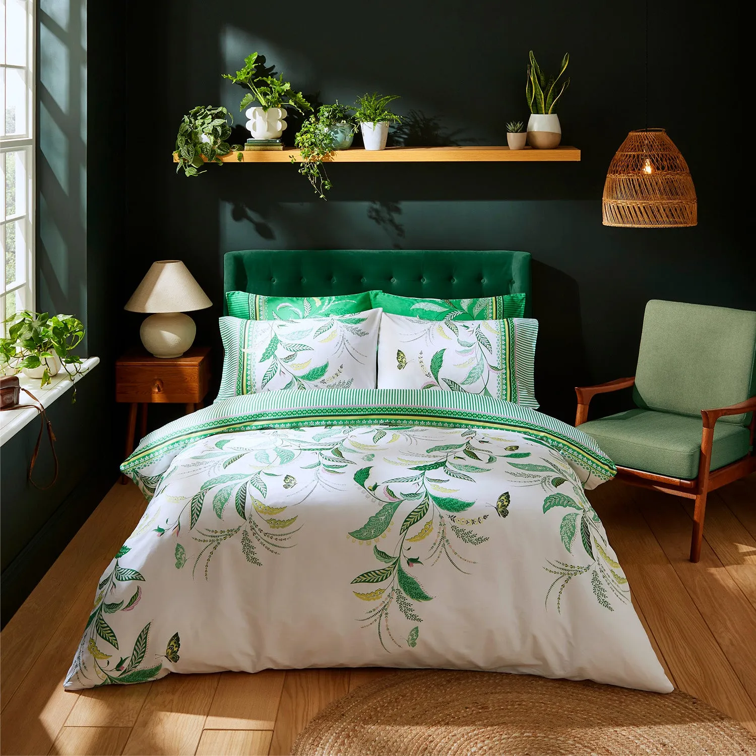 Double Duvet Set Reversible - Green, Cotton