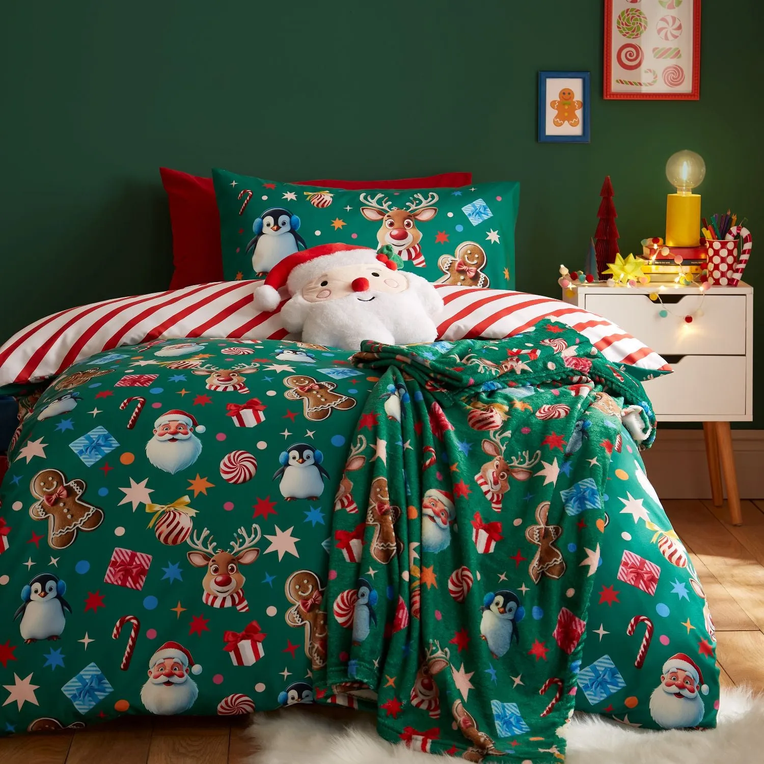 Double Duvet Set Reversible - Green, Microfibre