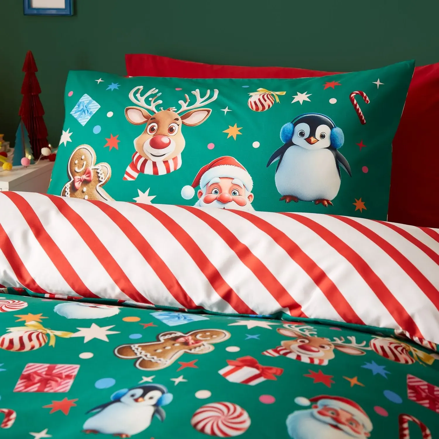 Double Duvet Set Reversible - Green, Microfibre