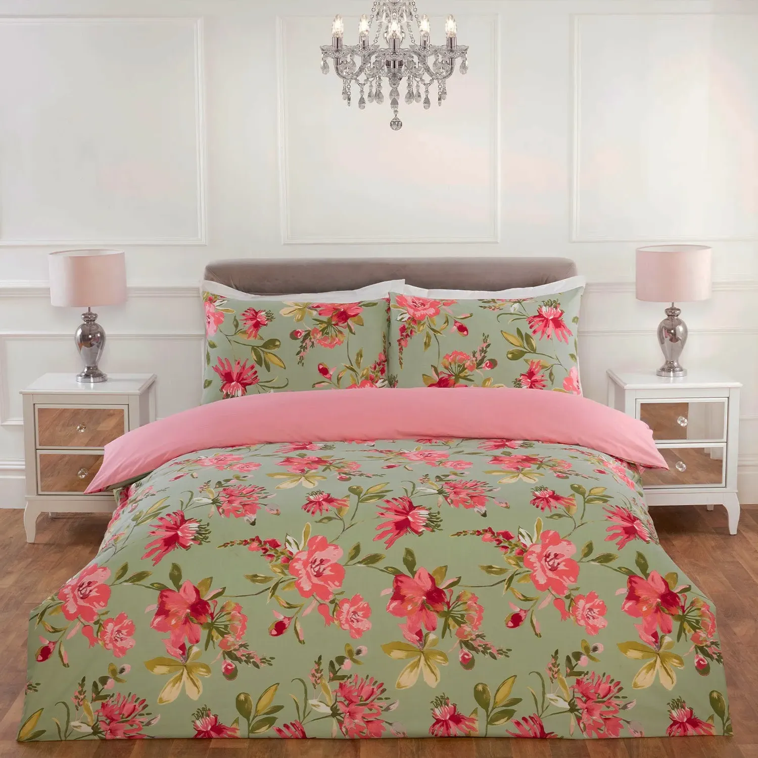 Double Duvet Set Reversible - Green, Polycotton