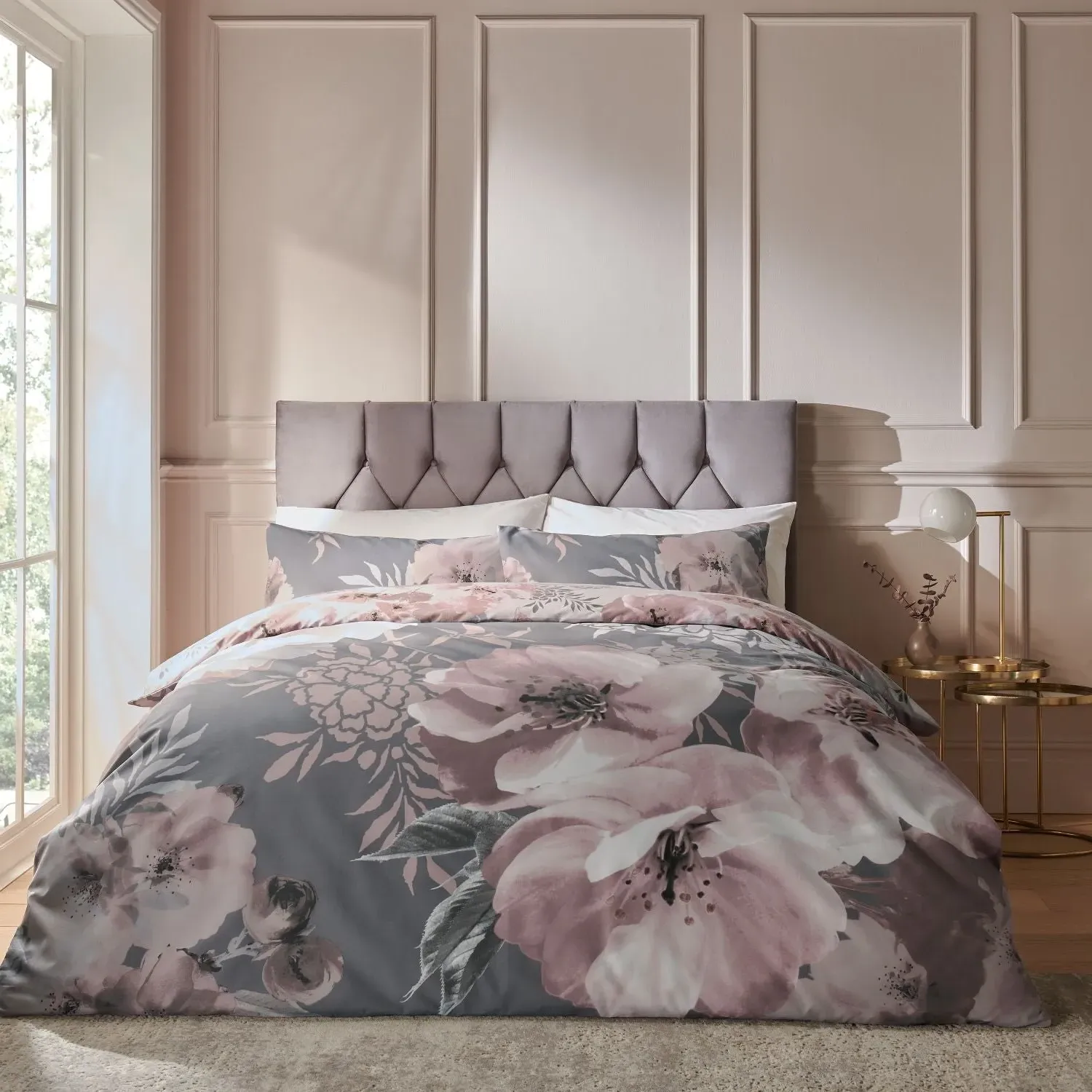 Double Duvet Set Reversible - Grey, Cotton Blend