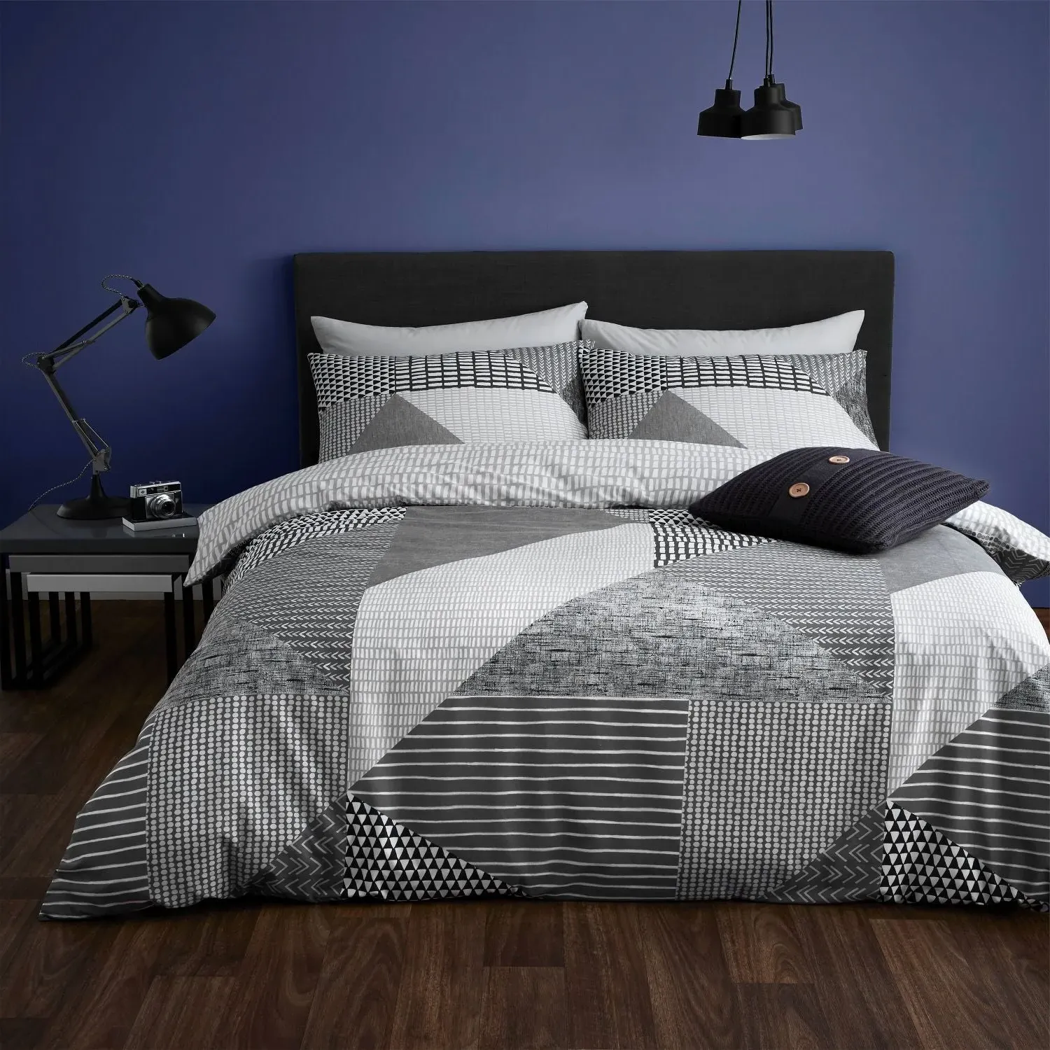 Double Duvet Set Reversible - Grey, Cotton