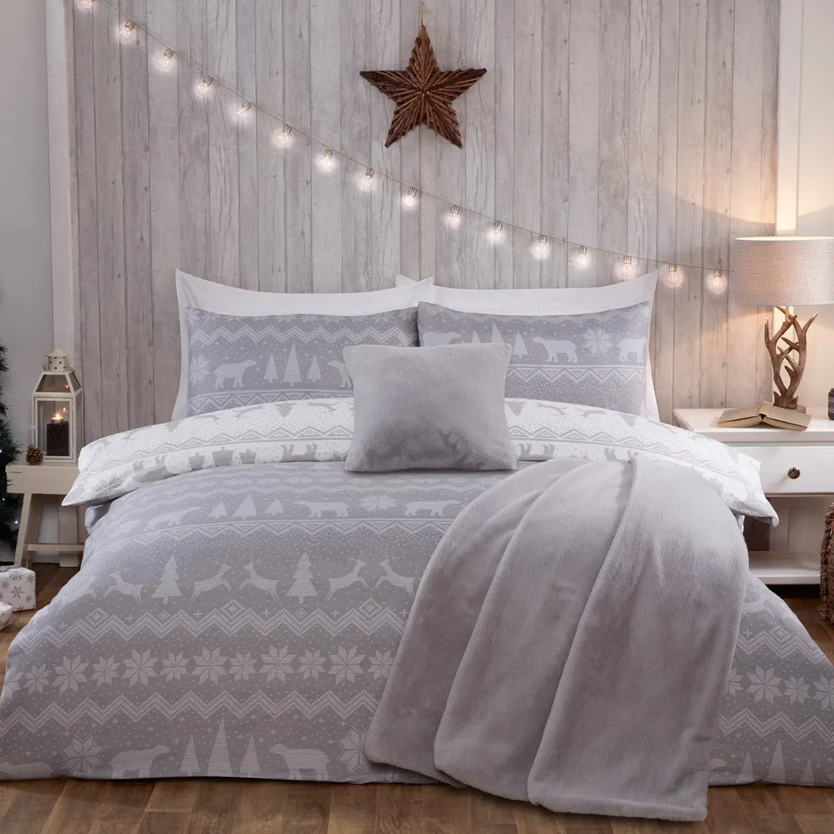 Double Duvet Set Reversible - Grey, Polyester
