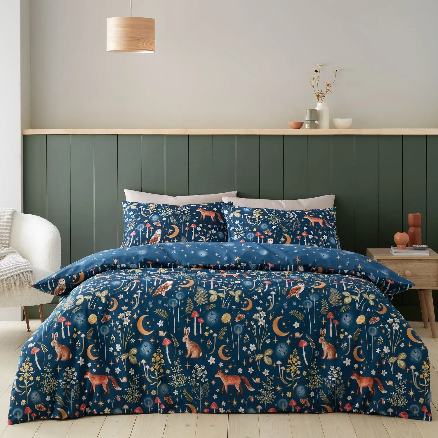 Double Duvet Set Reversible - Navy Blue, Cotton