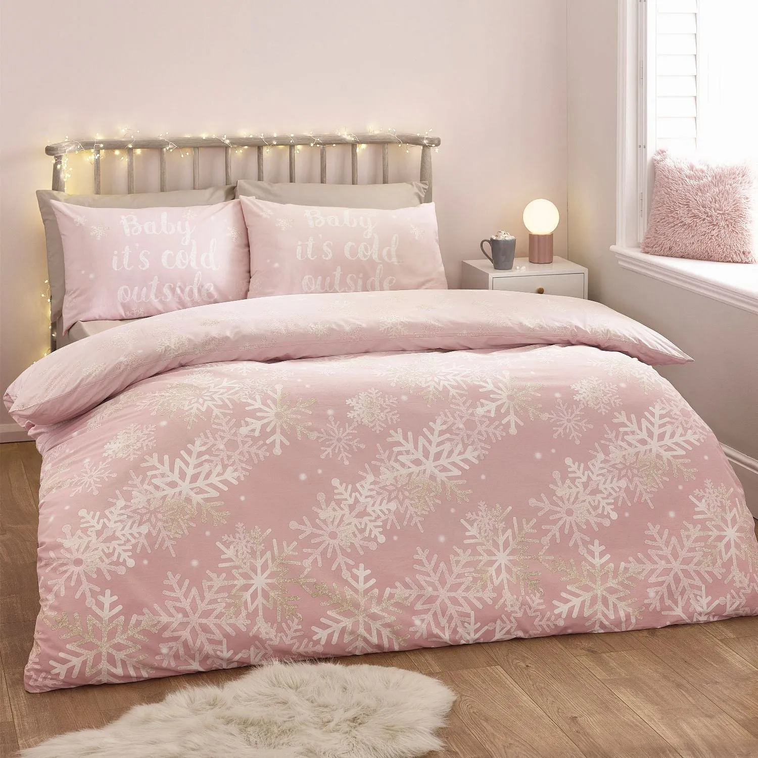 Double Duvet Set Reversible - Pink, Cotton Blend