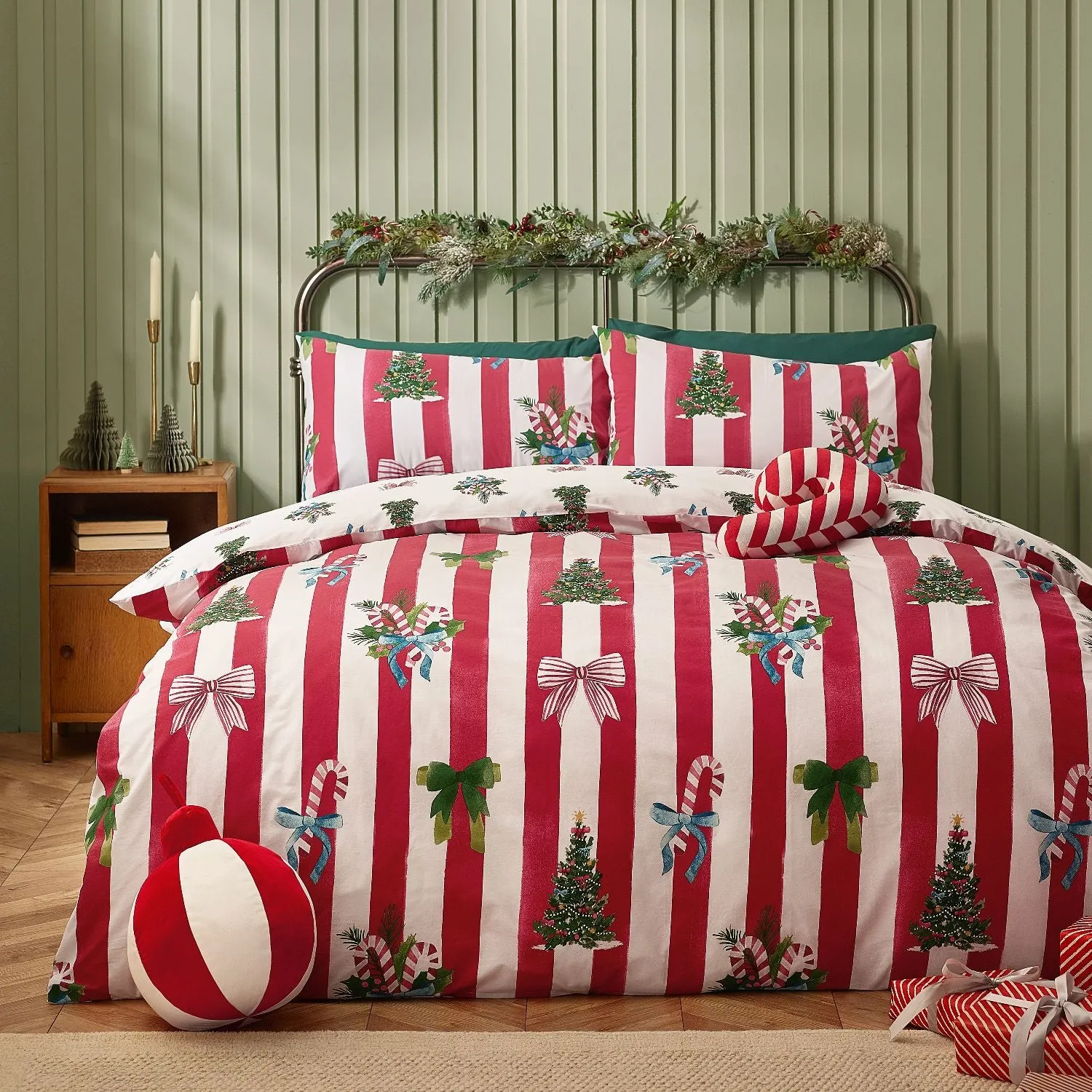 Double Duvet Set Reversible - Red, Cotton Blend