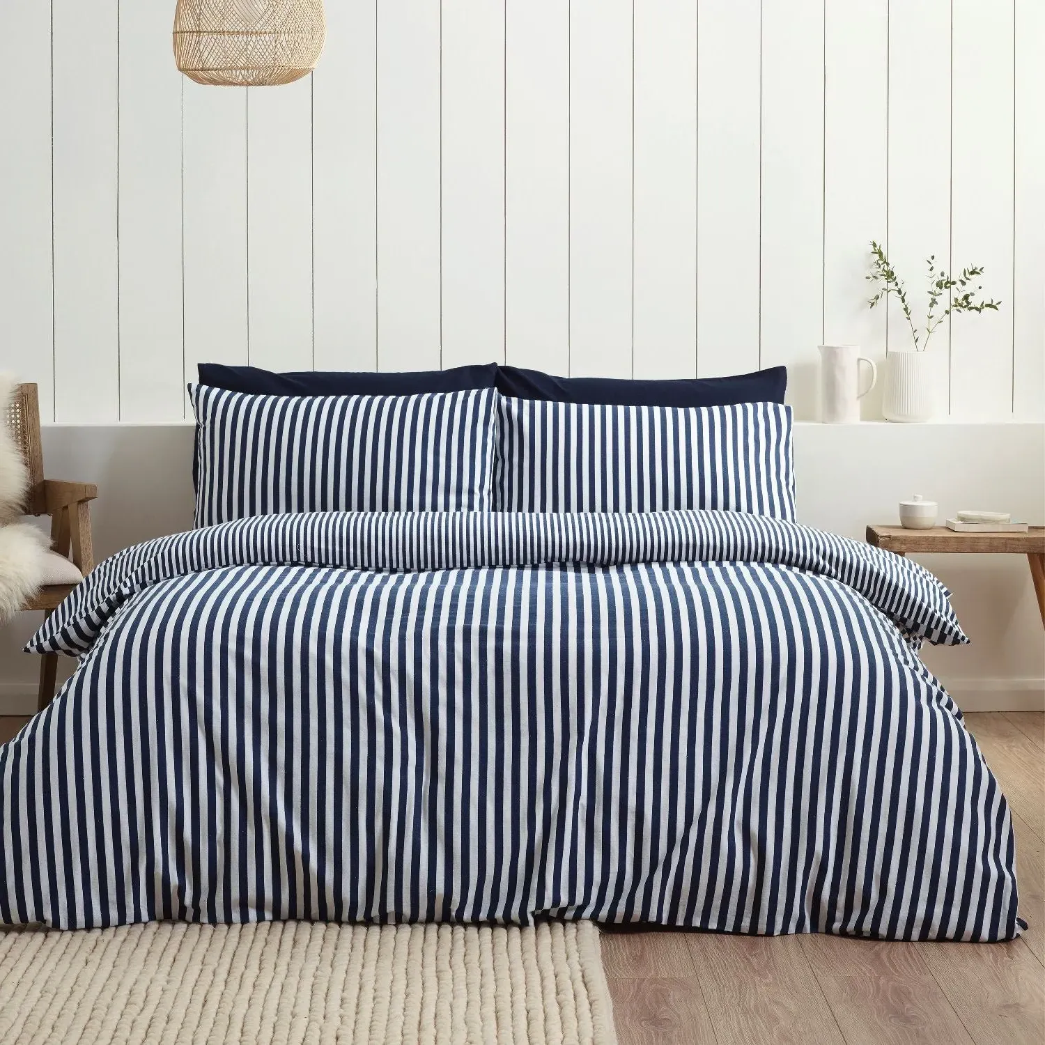 Double Duvet Set Stripe - Navy Blue, Cotton