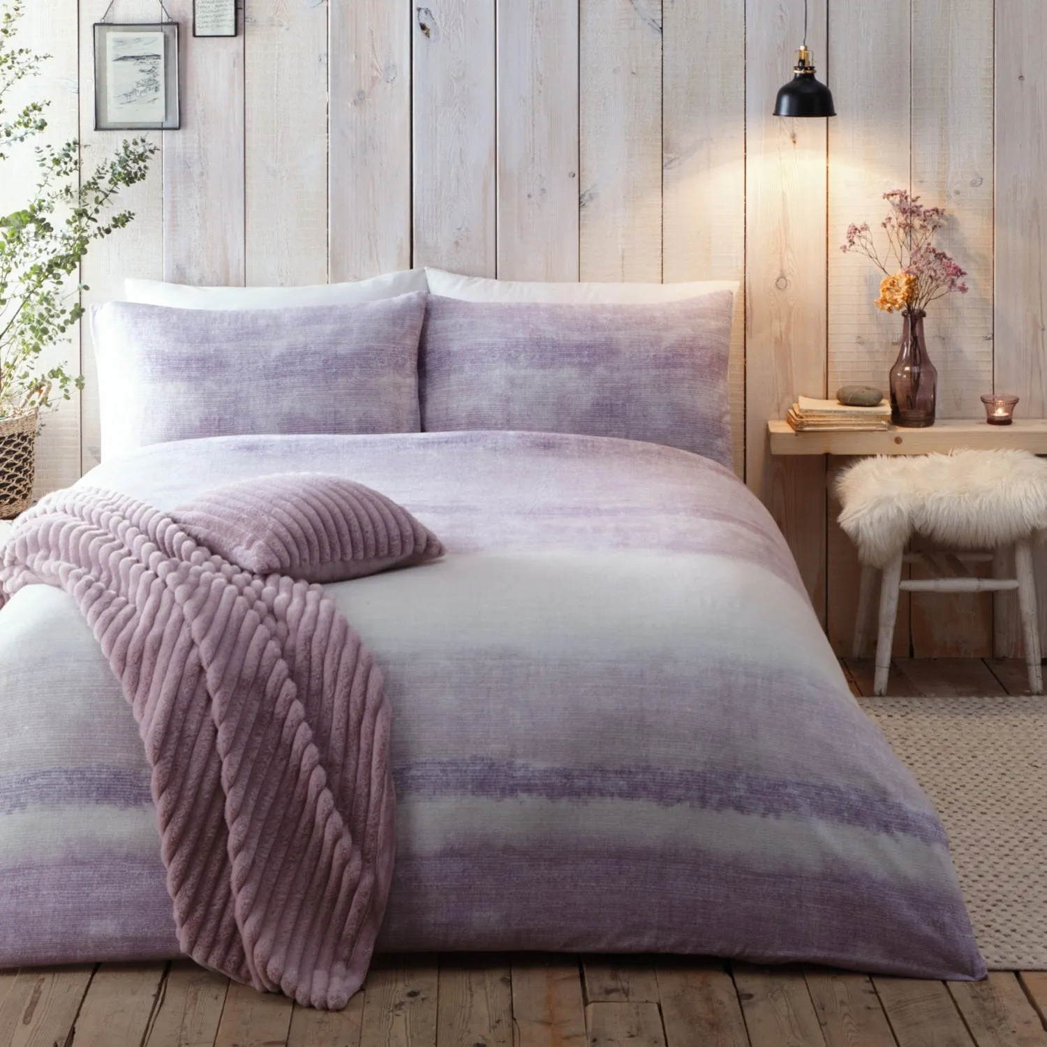 Double Duvet Set Stripe - Purple, Cotton