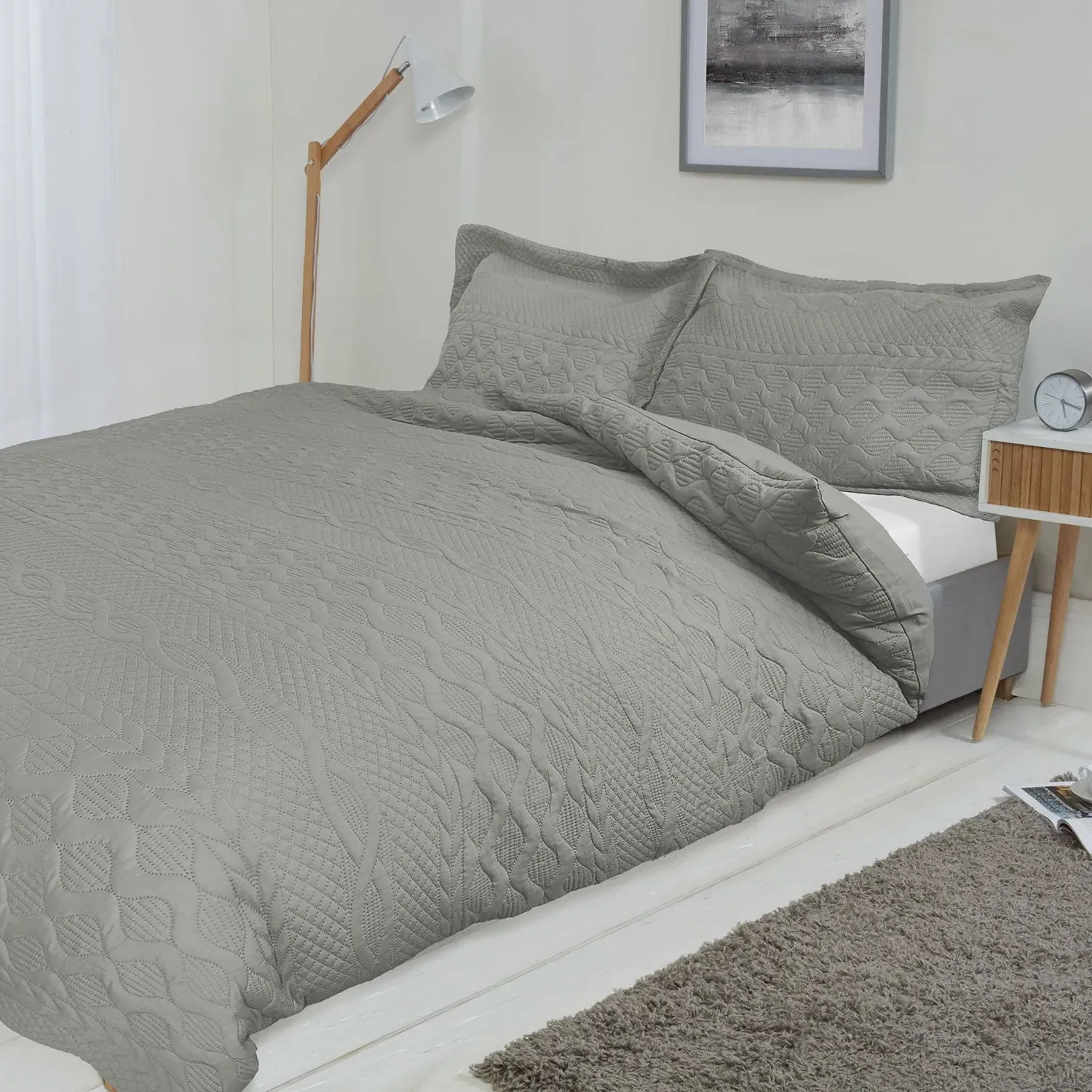 Double Duvet Set with Embroidery - Grey