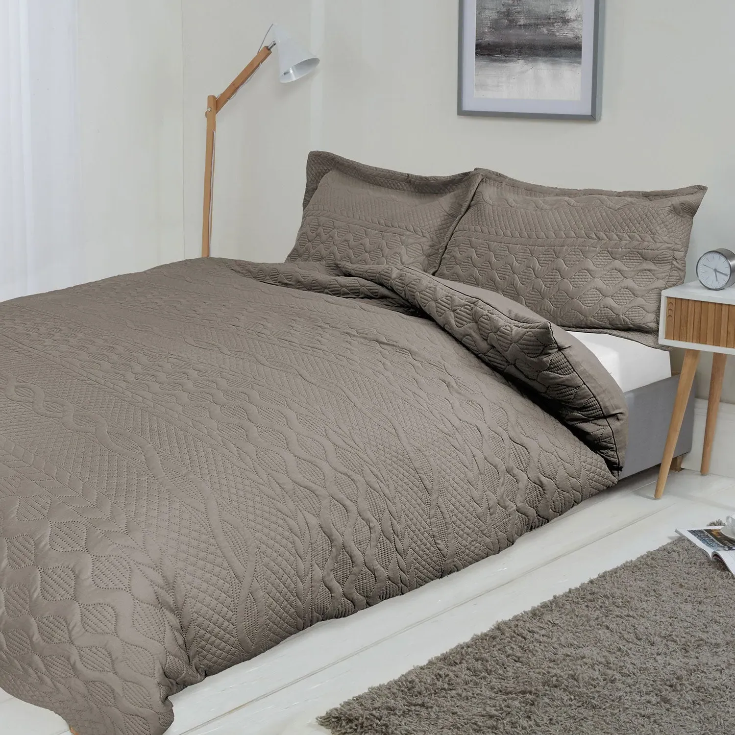 Double Duvet Set with Embroidery - Stone