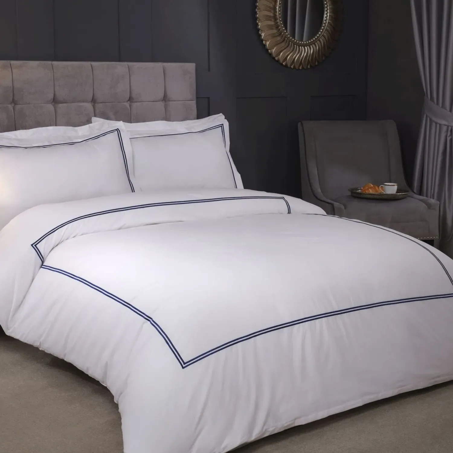 Double Duvet Set with Embroidery - White, Cotton