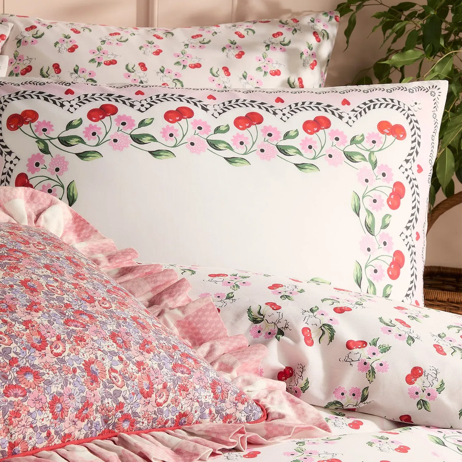 Double Duvet Set with Pillowcases - Pink, Cotton