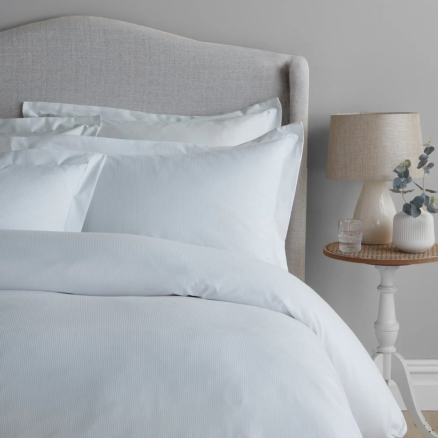 Double Duvet Set with Pinstripe - White, Cotton