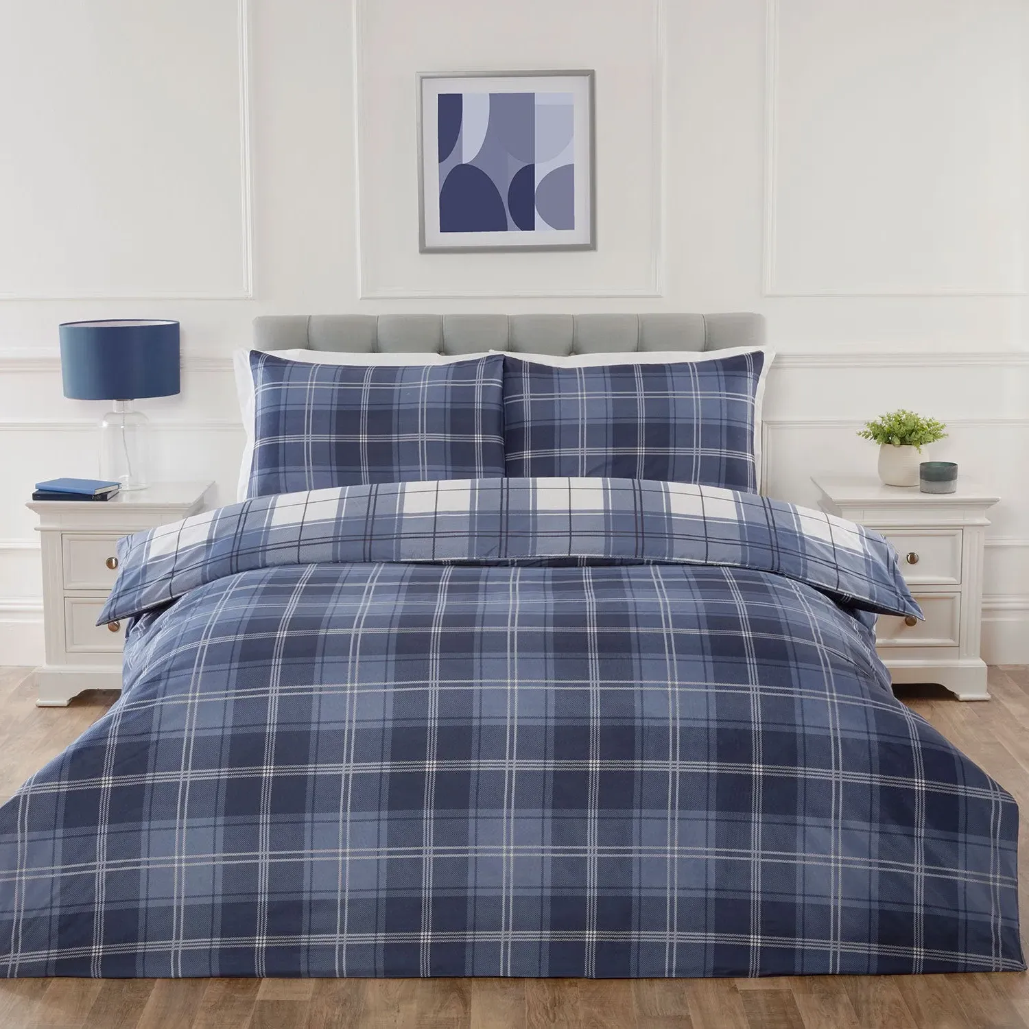 Double Duvet Set with Reversible Design - Blue