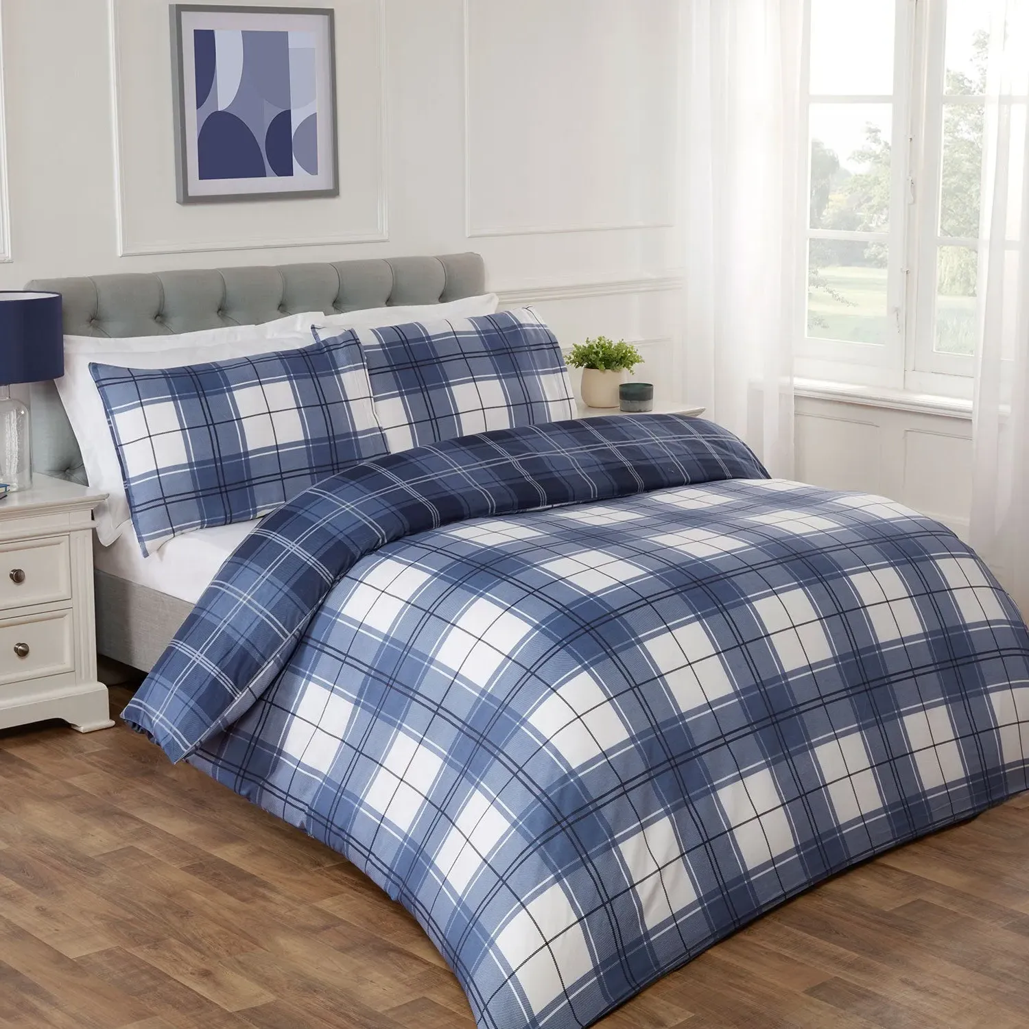 Double Duvet Set with Reversible Design - Blue