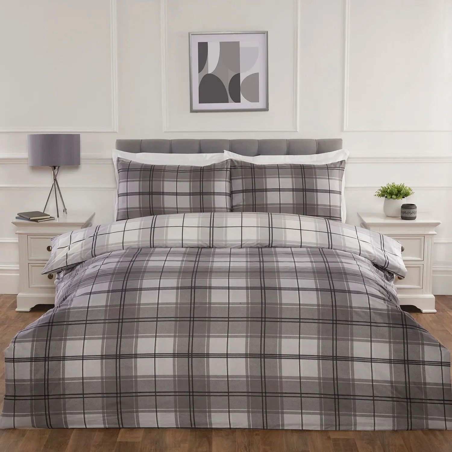 Double Duvet Set with Reversible Design - Grey