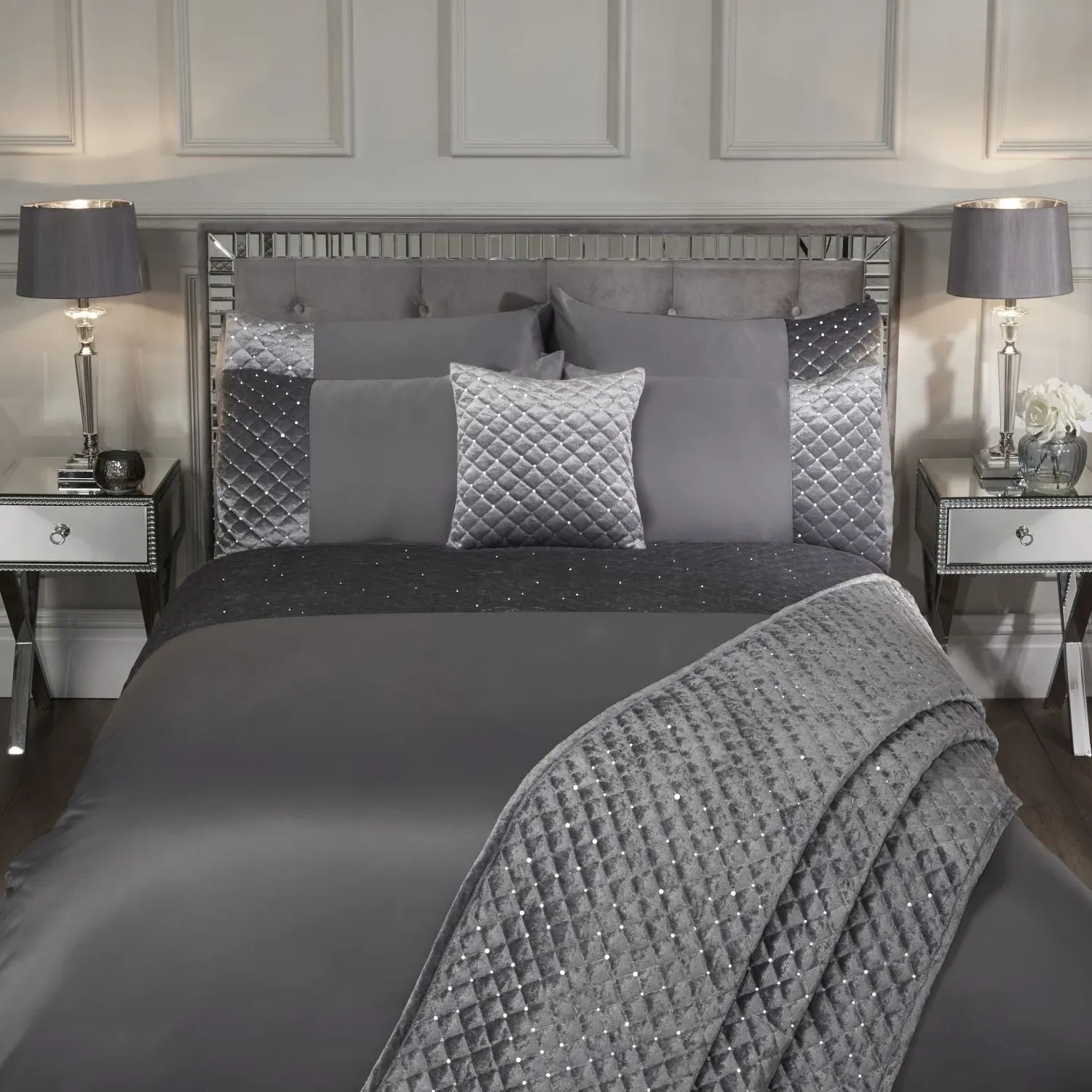 Double Duvet Set with Sequins - Grey, Velvet