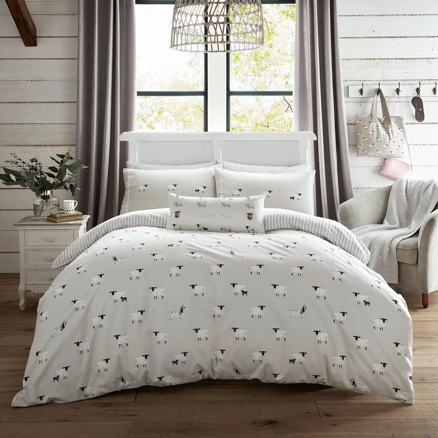 Double Duvet Set with Sheep Print - Natural Cotton