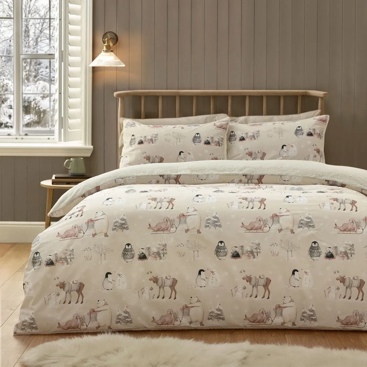 Double Duvet Set with Sherpa Fleece - Natural